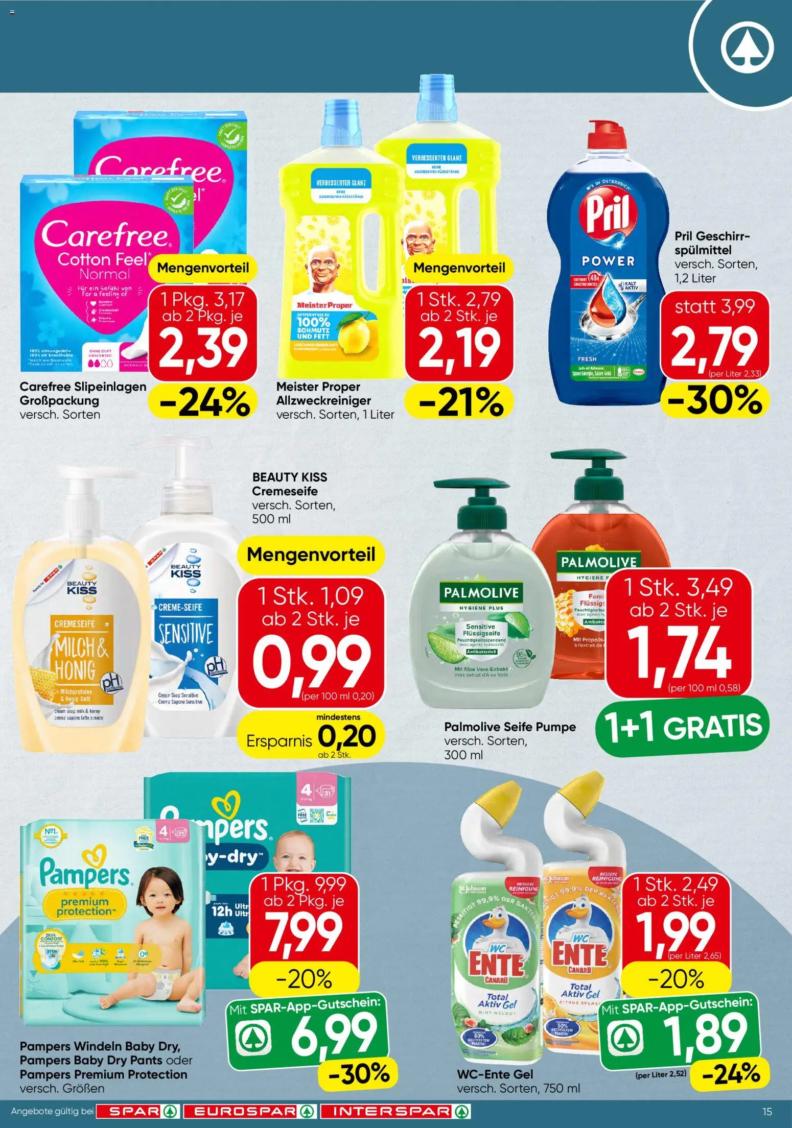 Spar Flugblatt gültig ab 17.09.2026 | Seite: 15 | Produkte: Windeln, Duft, Pampers, Seife