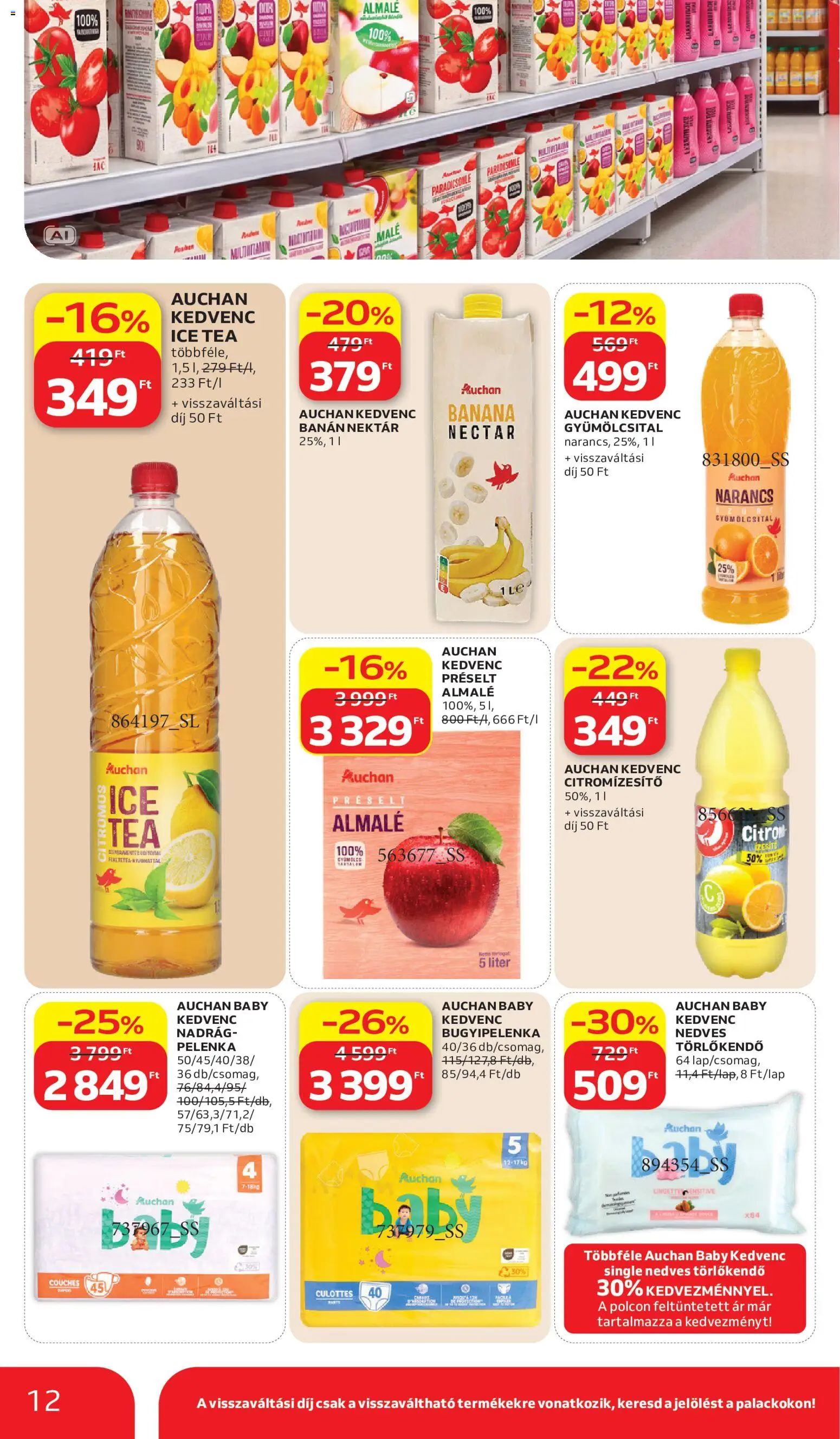 Auchan akciós ujság - amely érvényes a következő dátumtól: 2026.10.15. | Oldal: 12 | Termékek: Gyümölcsital, Ice tea, Pelenka, Tea