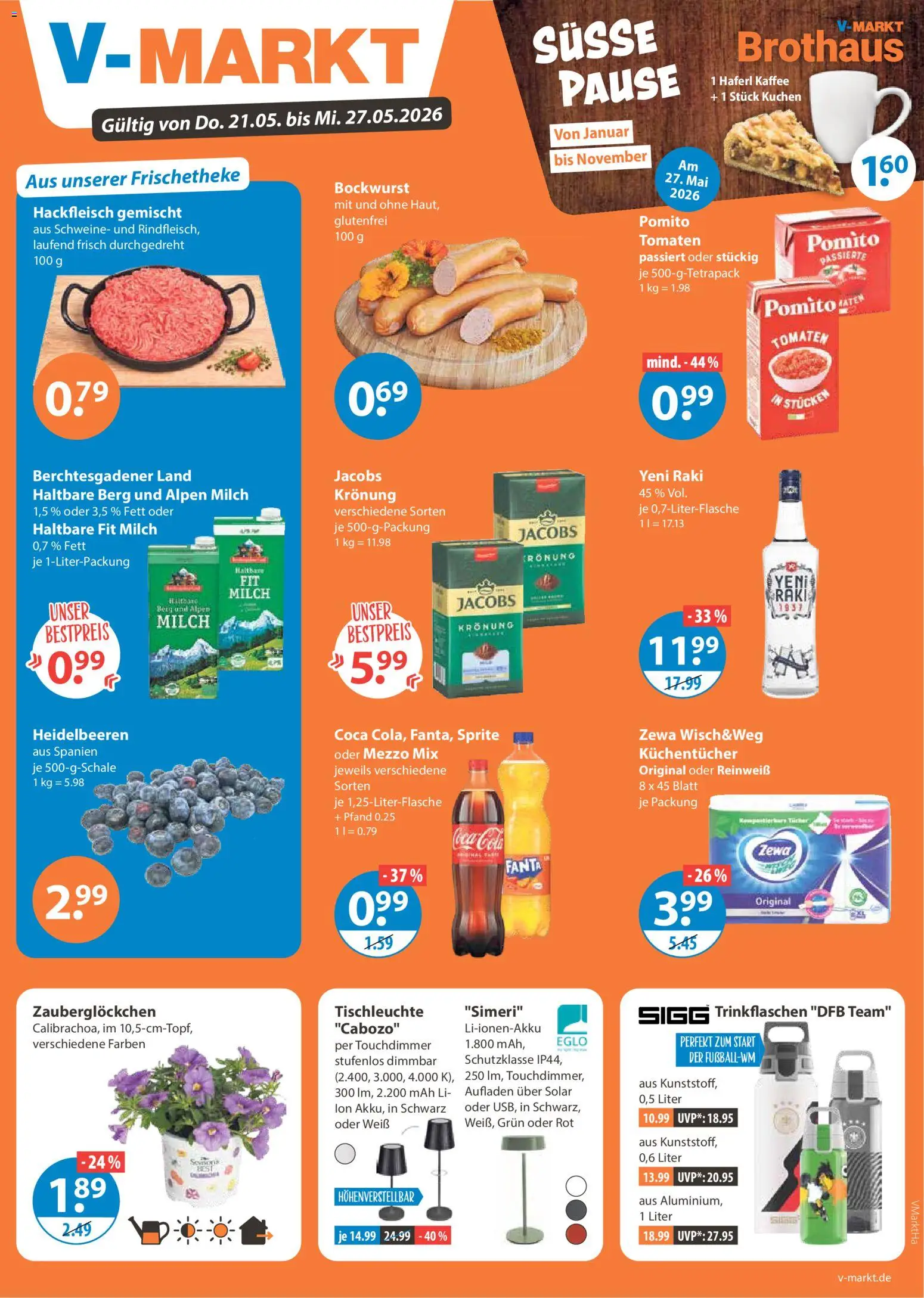 V-Markt Angebote – gültig ab 21.05.2026 | Seite: 1 | Produkte: Coca cola, Cola, Milch, Kuchen