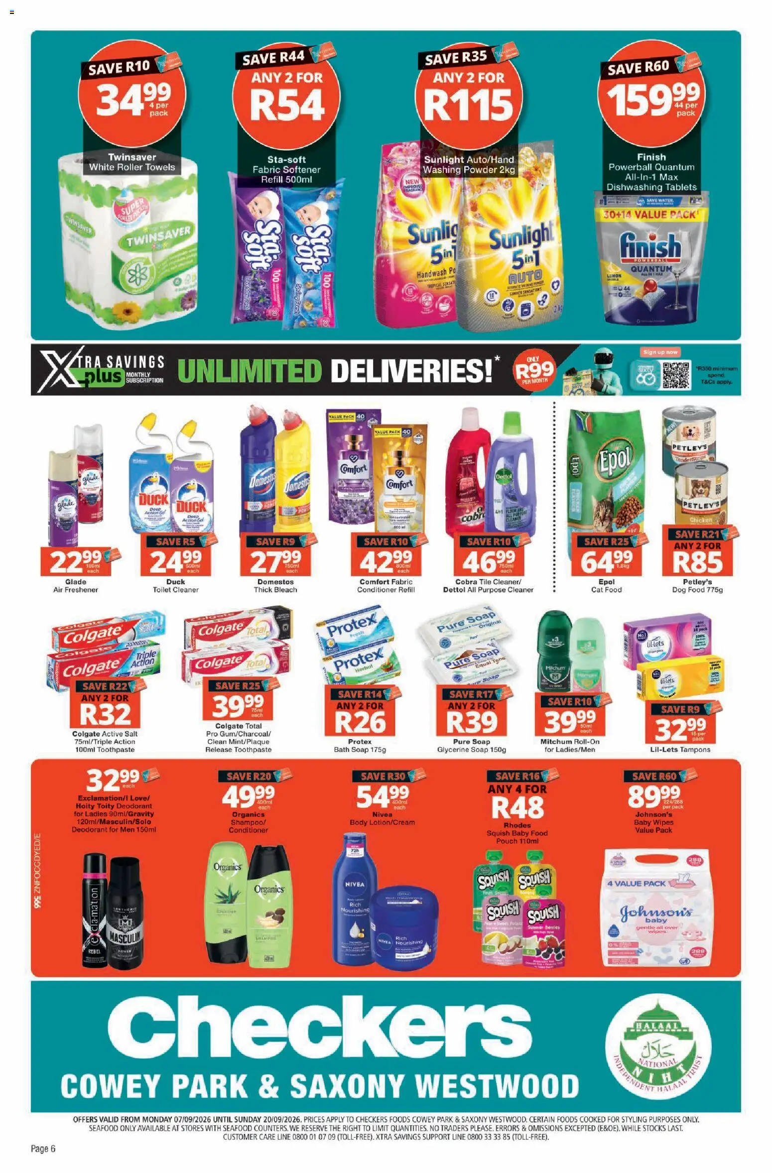New Checkers catalogue – valid from 07/09/2026 | Page: 6 | Products: Bleach, Conditioner, Fabric softener, Dog food