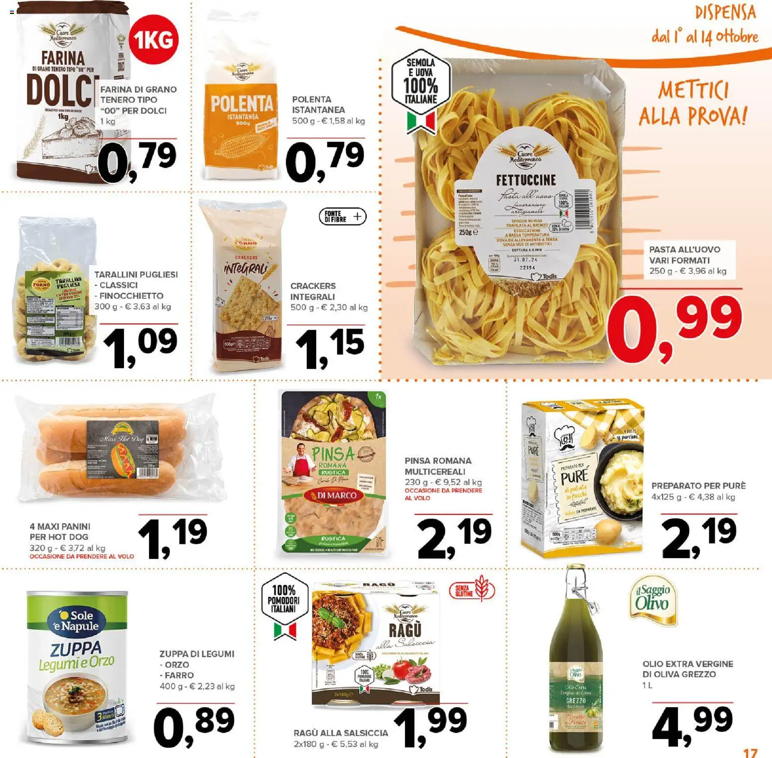 Volantino Todis del 01/10/2026 | Pagina: 17 | Prodotti: Olive, Crackers, Olio extra vergine, Semola