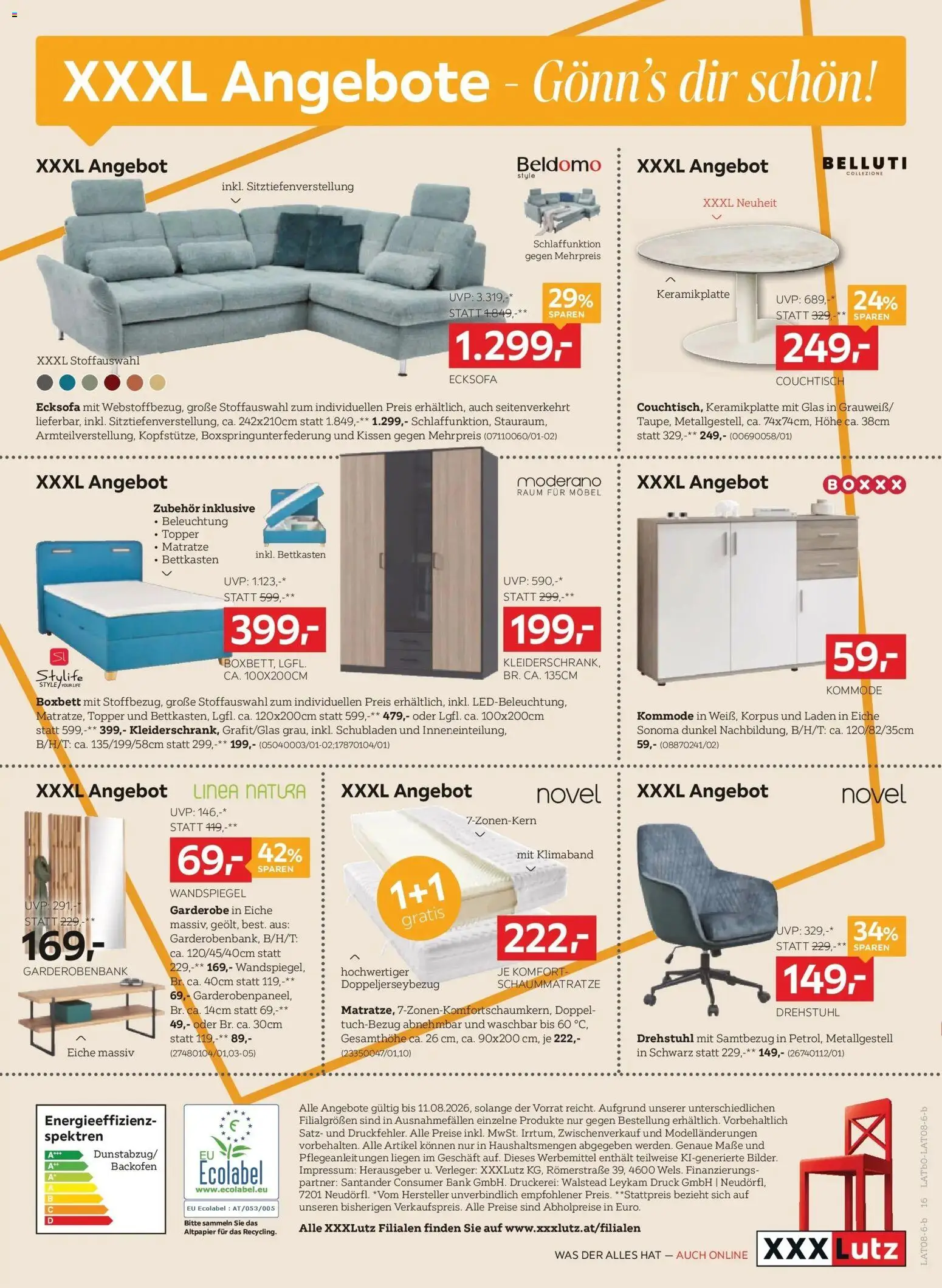 XXXLutz Best Preis gültig ab 04.08.2026 | Seite: 16 | Produkte: Matratze, Kissen, Kommode, Couchtisch