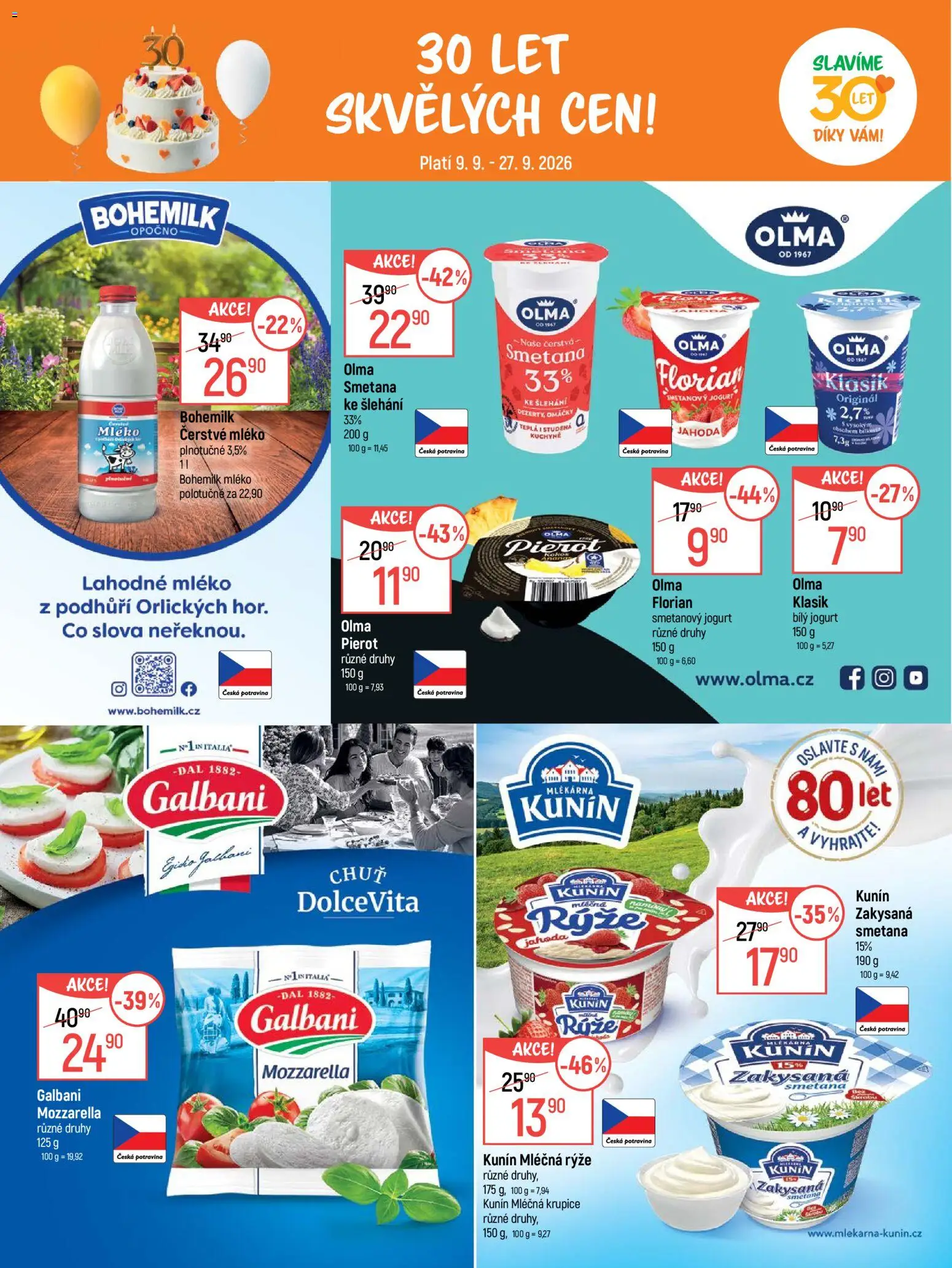 Globus leták - Pomáháme 30 let od 09.09.2026 | Strana: 2 | Produkty: Smetanový jogurt, Mozzarella, Bílý jogurt, Kuchyně
