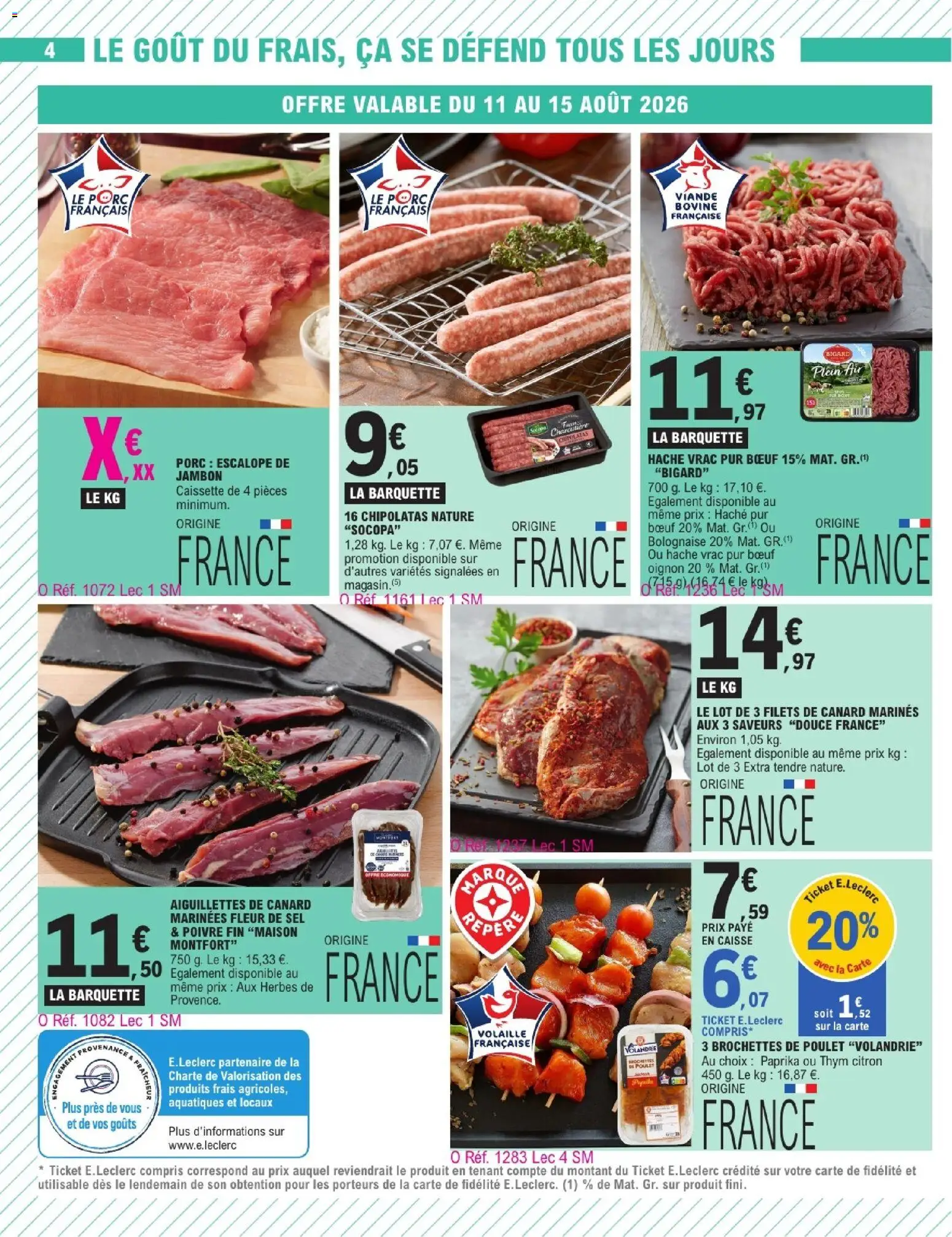 {H1} | Page: 4 | Produits: Sel, Chipolatas, Thym, Viande