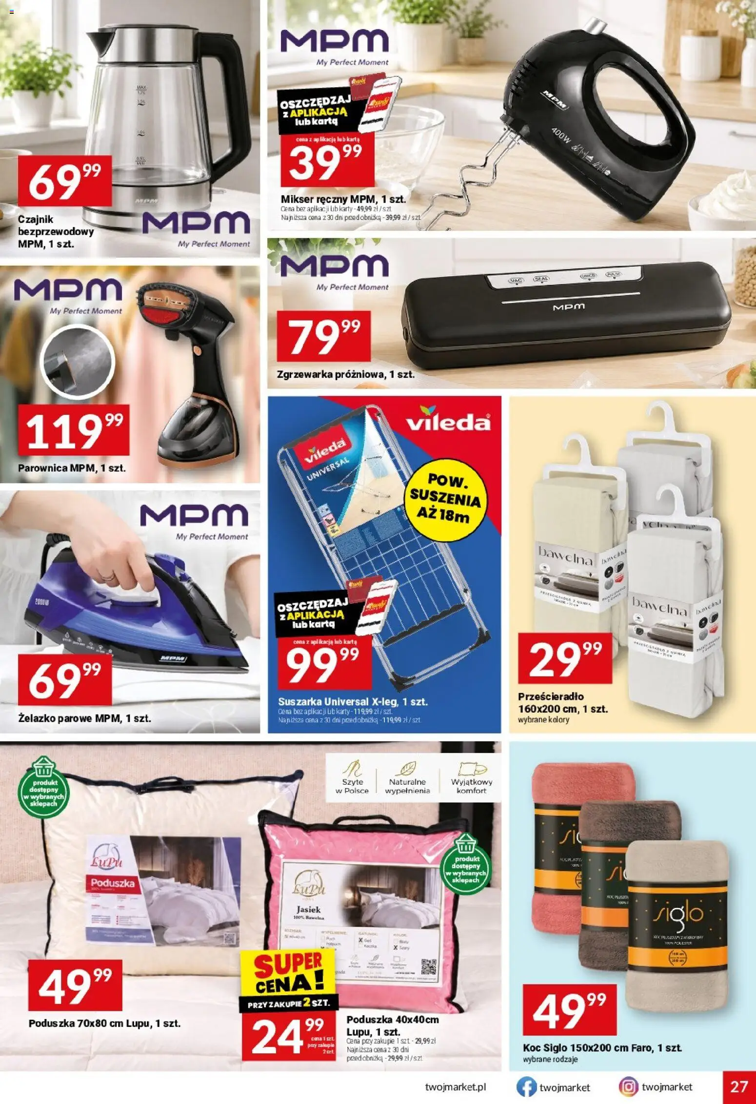 Twój Market gazetka od 16.09.2026 | Strona: 27 | Produkty: Mikser ręczny, Czajnik, Koc, Vileda