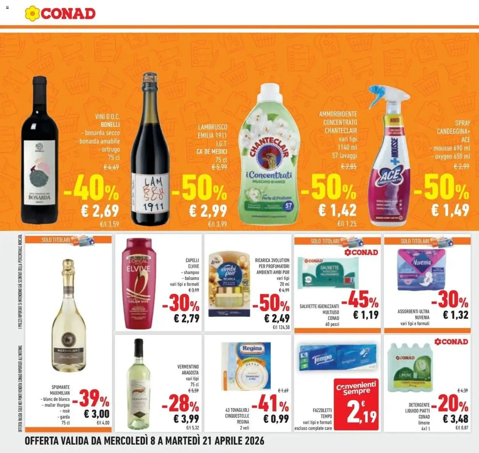 Volantino Conad del 08.04.2026 | Pagina: 22 | Prodotti: Shampoo, Balsamo, Detergente, Profumo