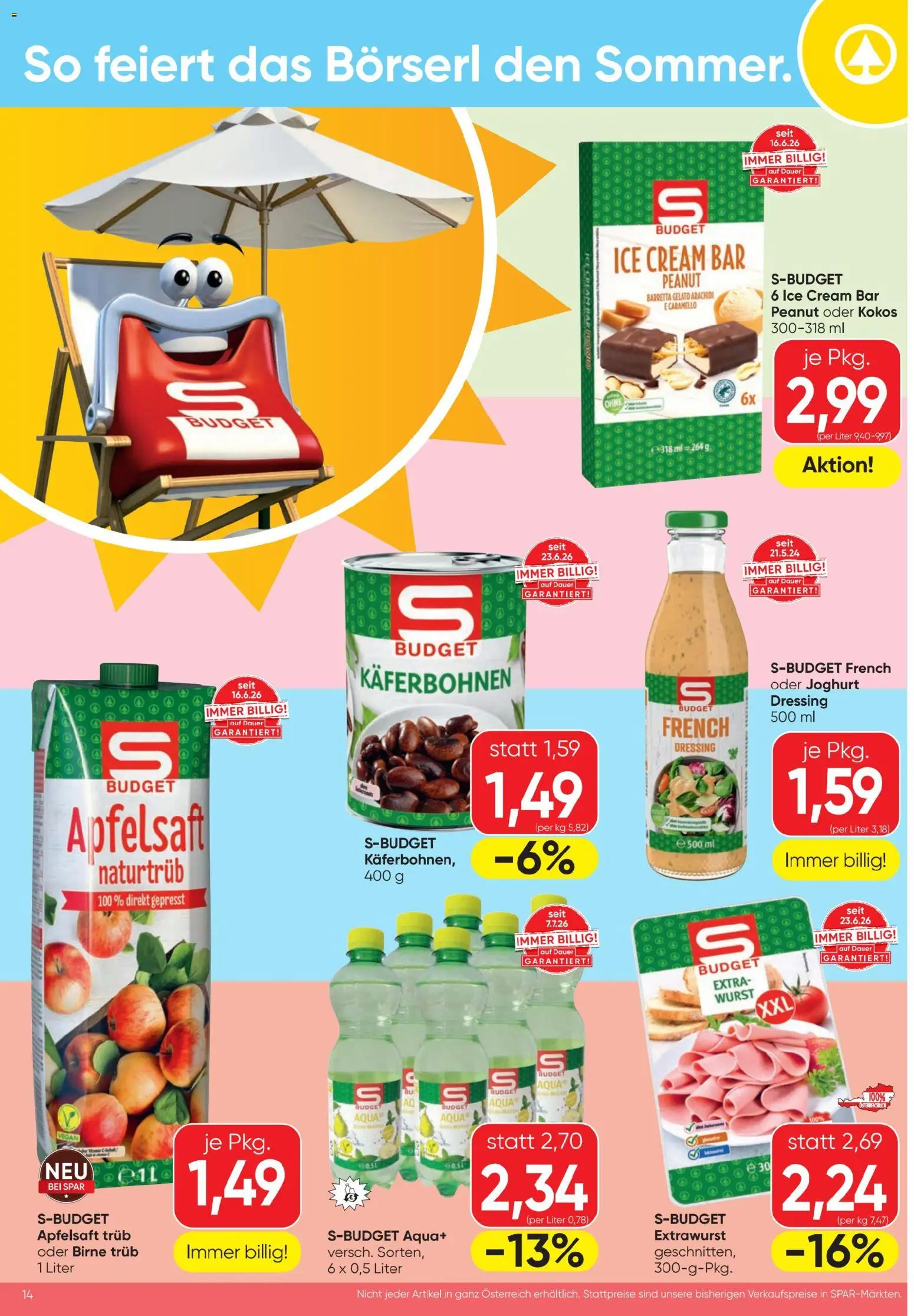 Spar - Flugblatt gültig ab 13.08.2026 | Seite: 14 | Produkte: Birne, Dressing, Apfelsaft, Joghurt