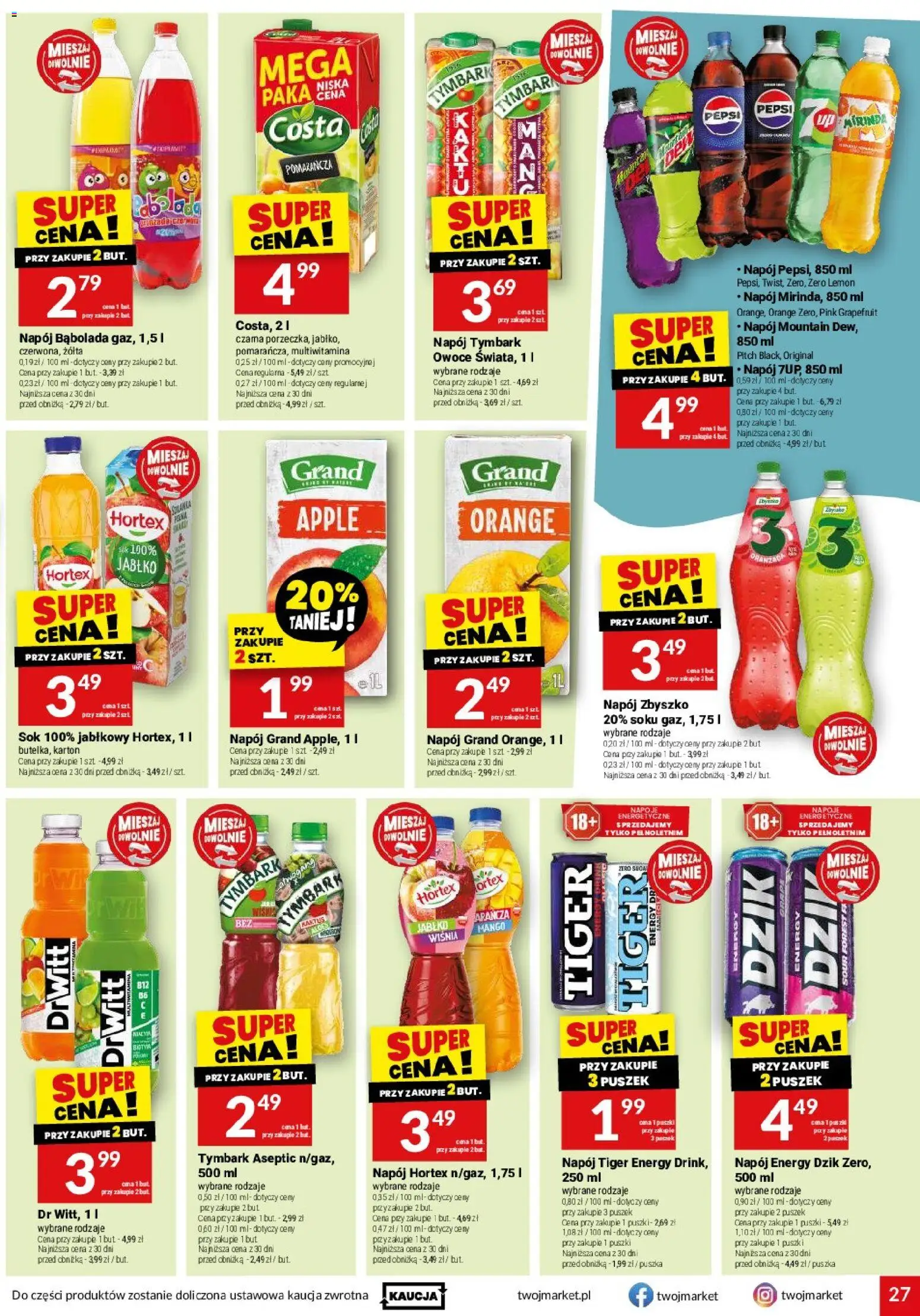 Twój Market gazetka od 17.06.2026 | Strona: 27 | Produkty: Napoje, Pepsi, Sok, Owoce