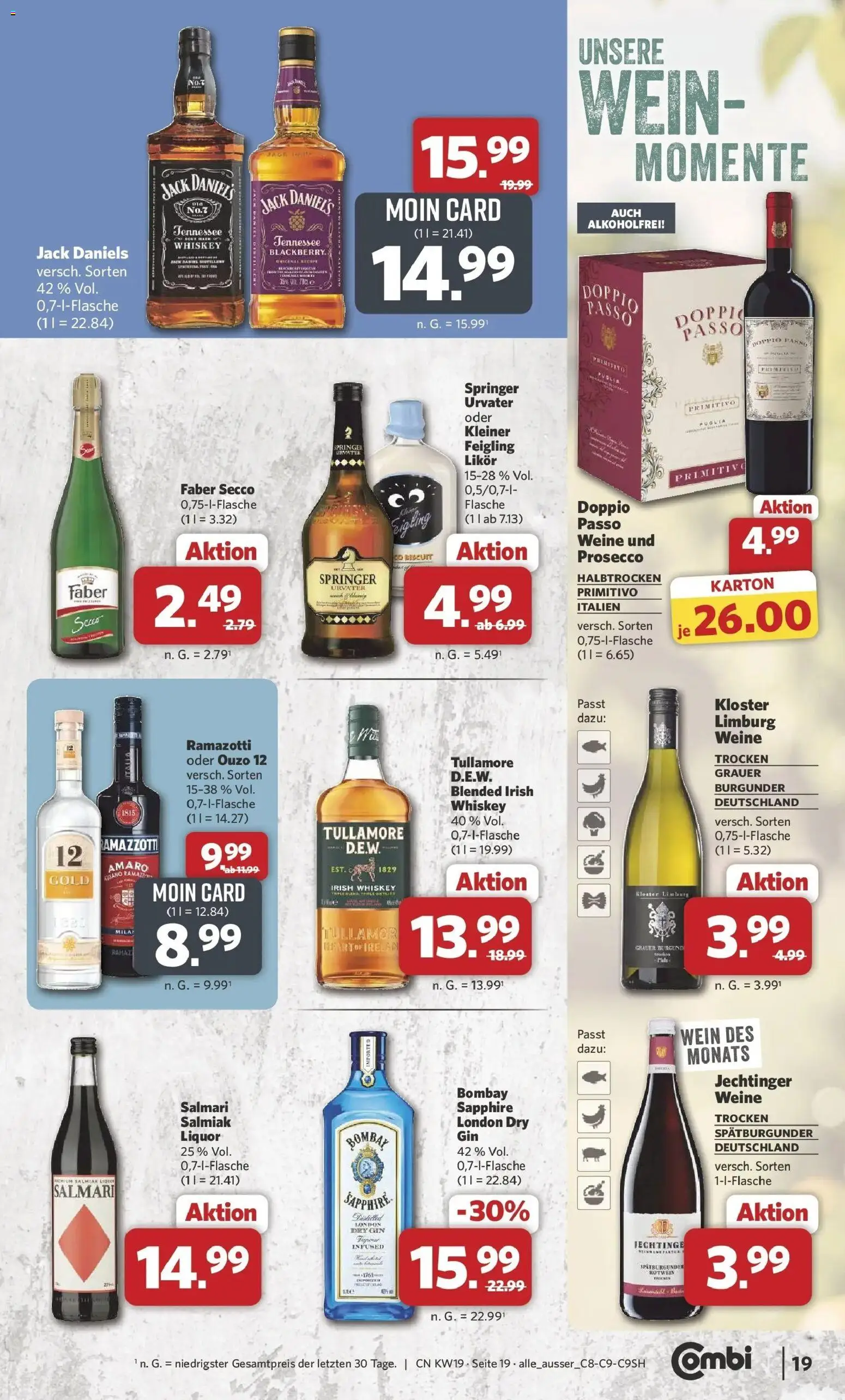 Combi Unsere Wochenangebote – gültig ab 04.05.2026 | Seite: 19 | Produkte: Likör, Prosecco, Doppio Passo, Wein