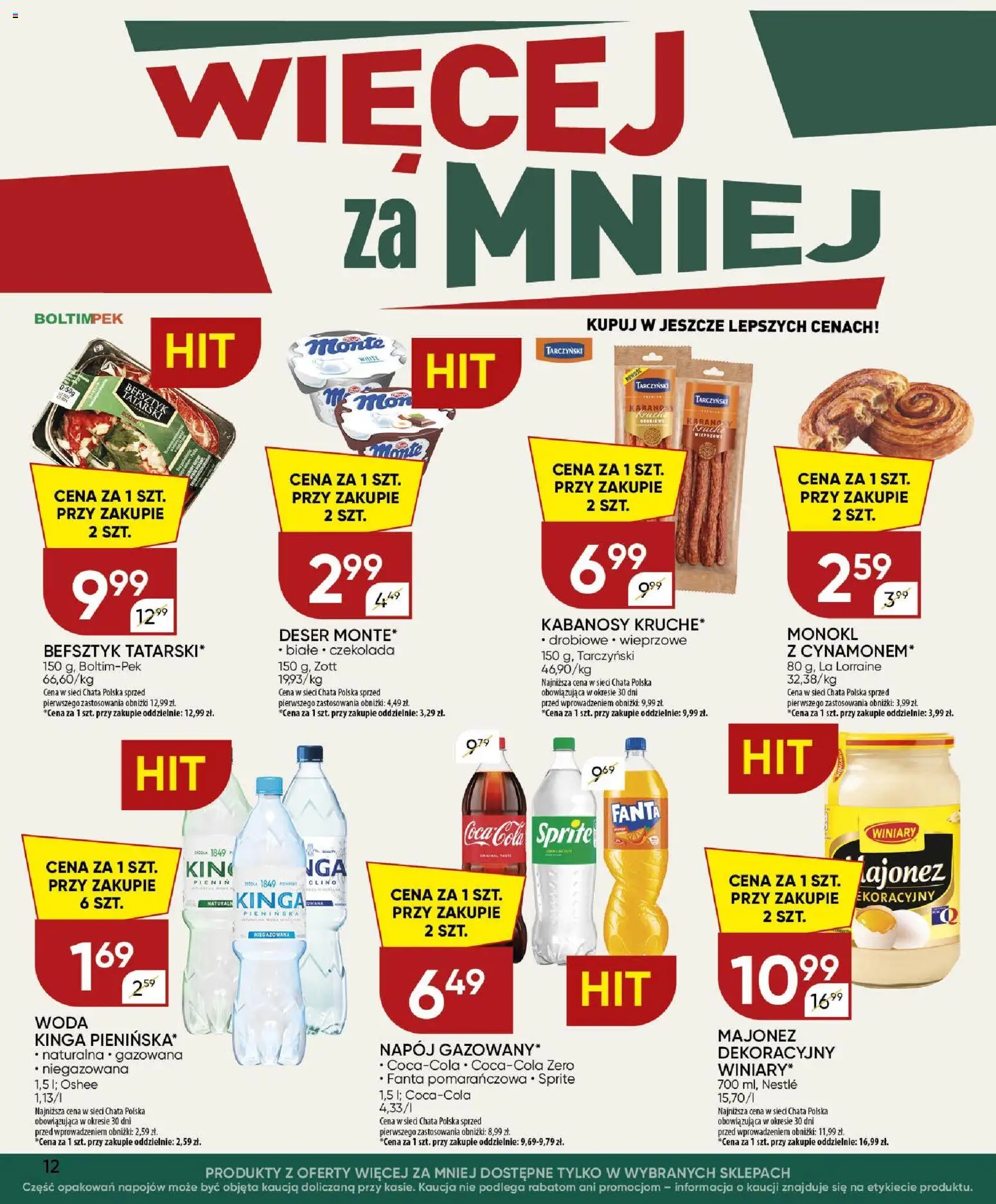 Chata Polska gazetka od 22.10.2026 | Strona: 12 | Produkty: Deser, Kabanosy, Czekolada, Majonez