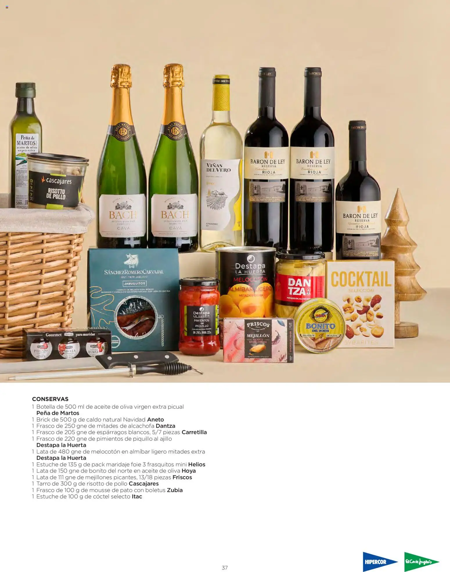 El Corte Inglés Cestas Navidad 2026 │ válido desde el 08/10/2026 | Página: 37 | Productos: Conservas, Aceite, Pimiento, Aceite de oliva virgen extra