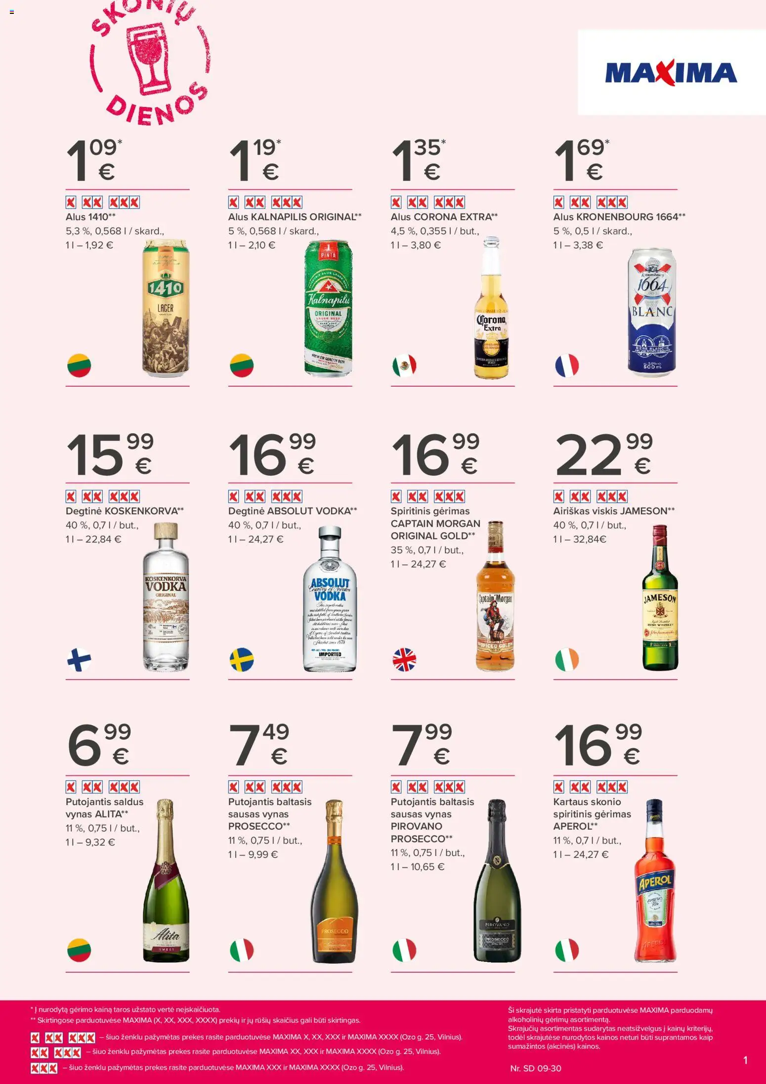 MAXIMA akcijos nuo 2026.09.17 | Puslapis: 1 | Prekių: Degtinė, Airiškas viskis, Vynas, Alus