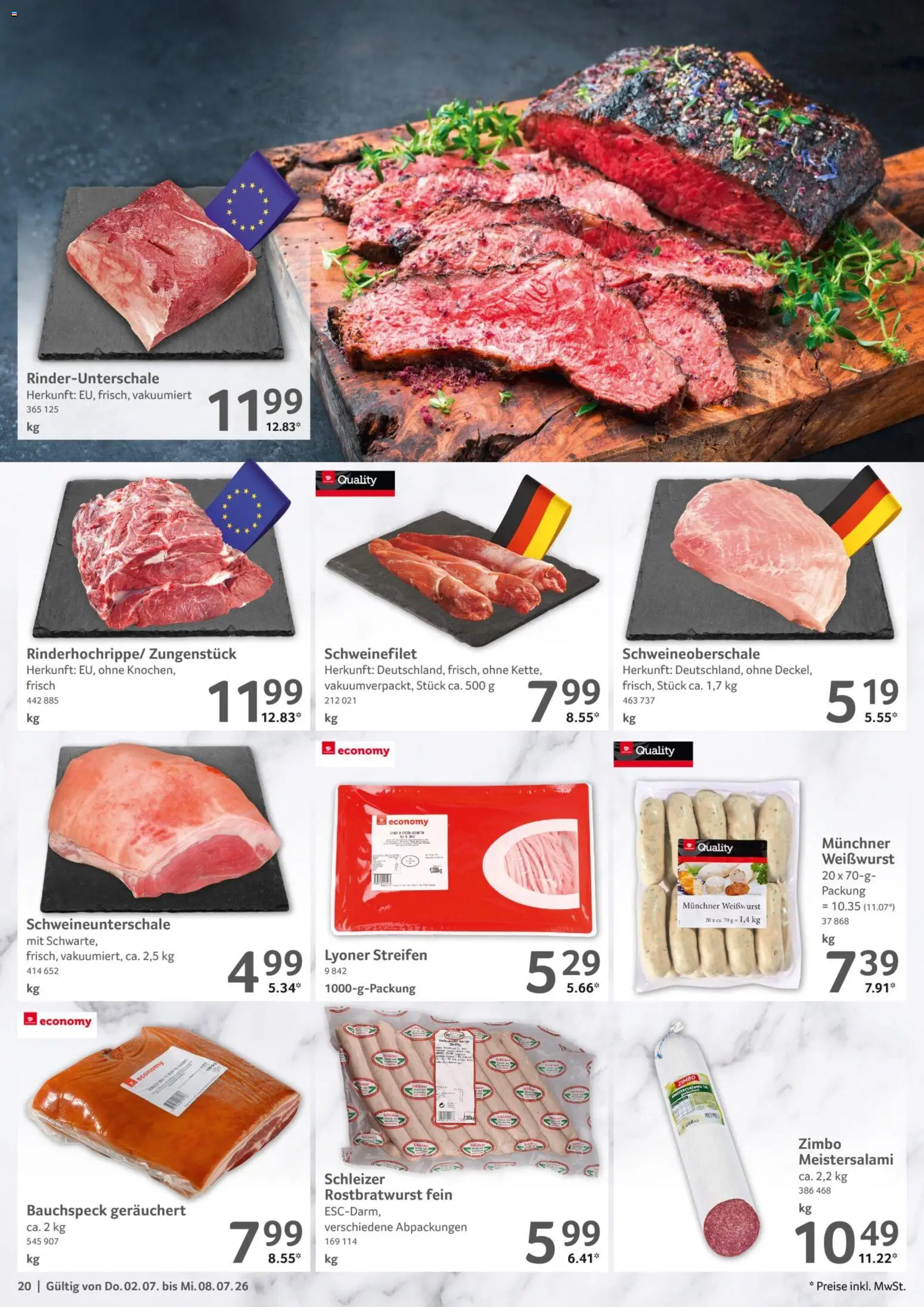 Selgros Prospekt – gültig ab 02.07.2026 | Seite: 20 | Produkte: Weißwurst, Schweinefilet