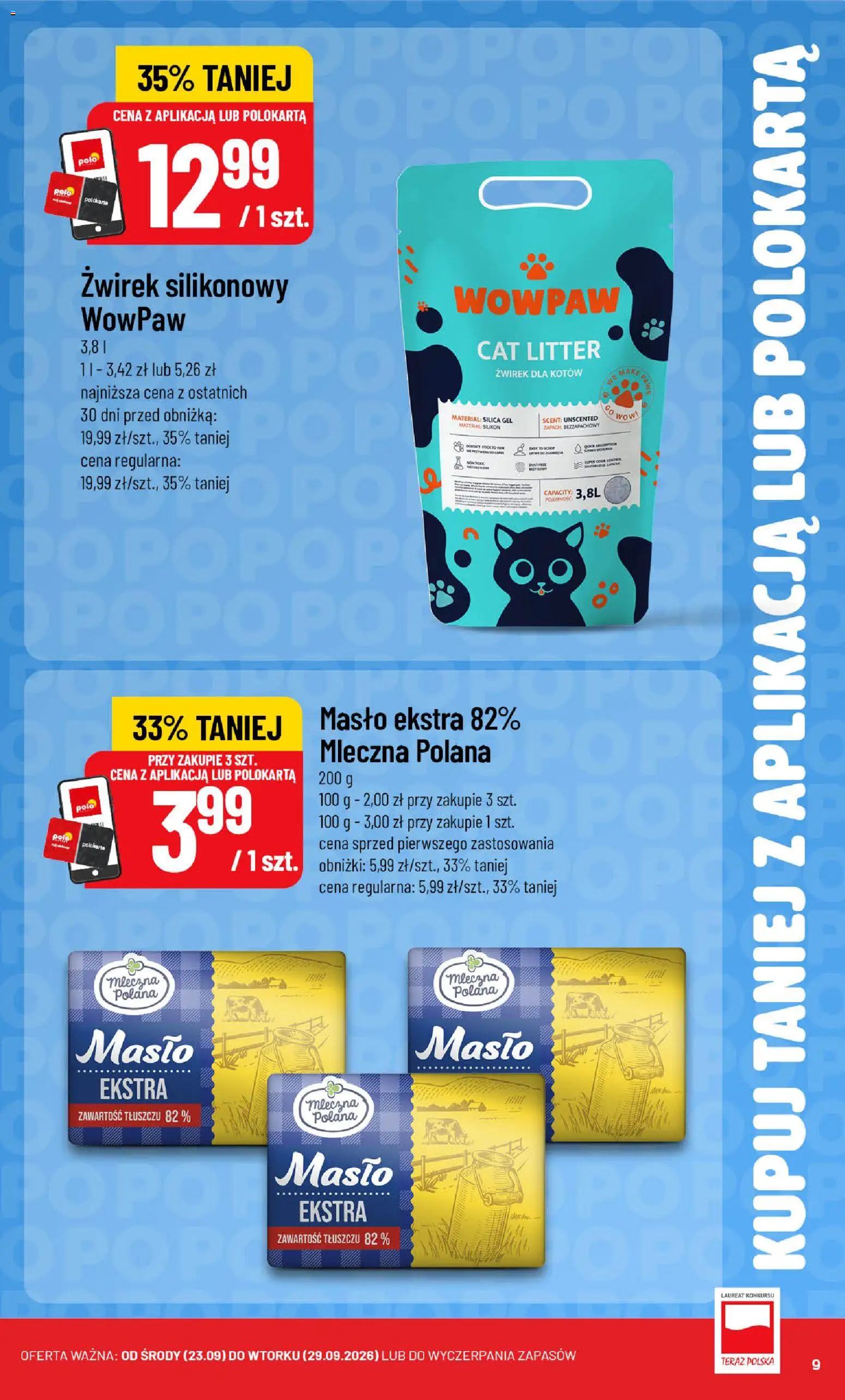 POLOmarket gazetka - Kupuj taniej od 23.09.2026 | Strona: 9 | Produkty: Żwirek silikonowy, Zapach, Masło, Żwirek dla kotów