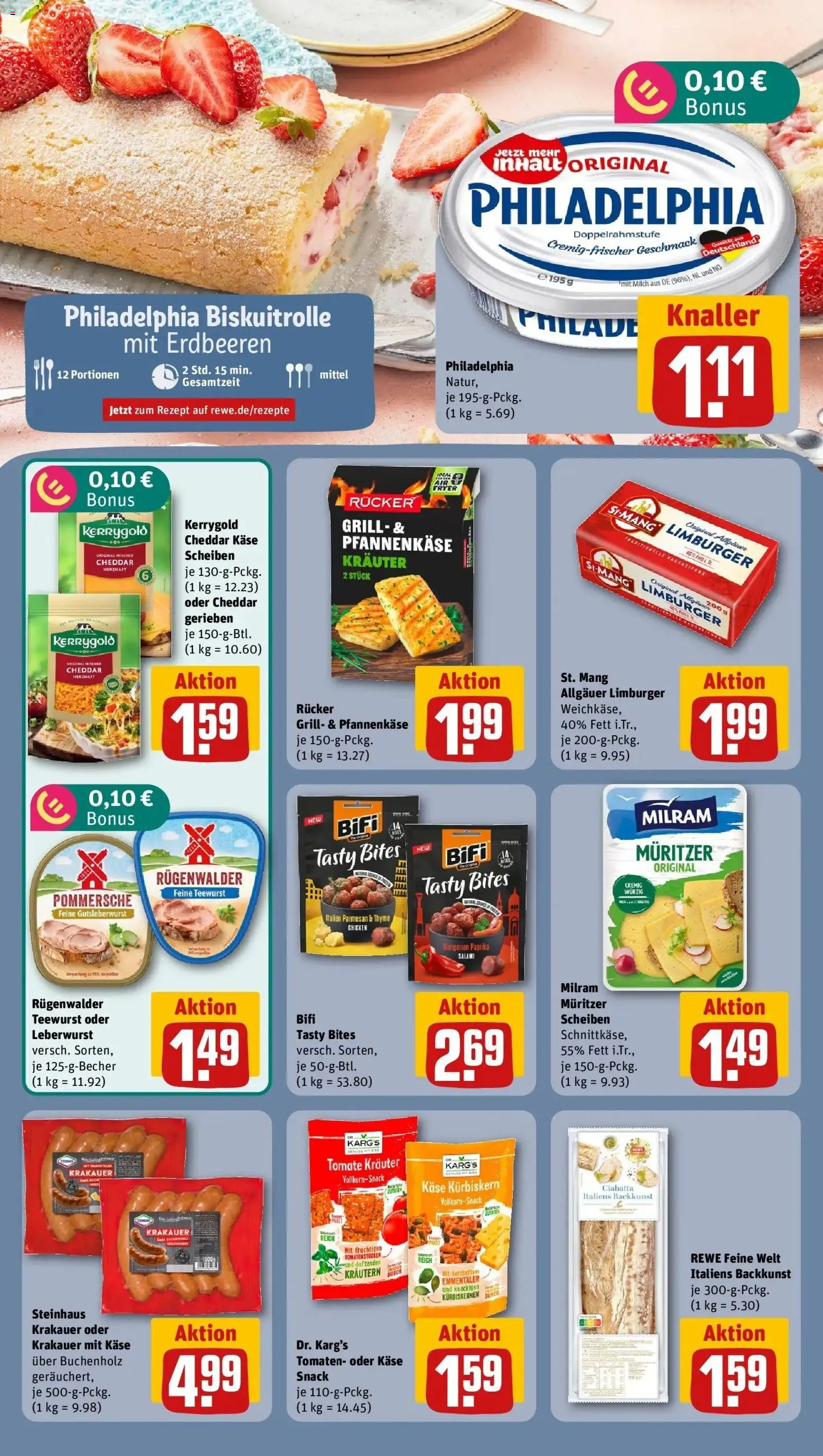 Rewe Prospekt Sinsheim – gültig ab 13.07.2026 | Seite: 10 | Produkte: Käse, Philadelphia, Milram, Erdbeeren