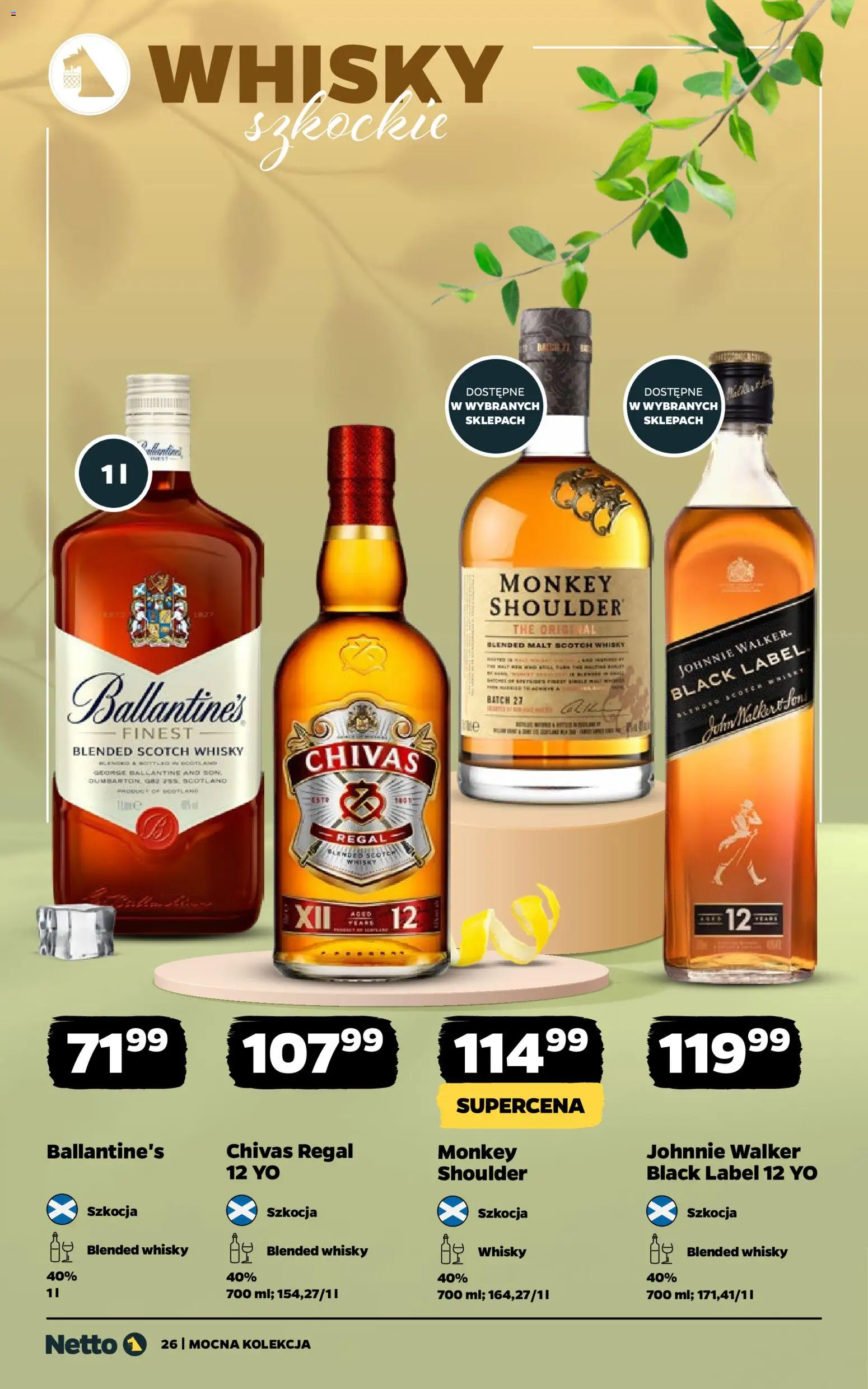 Netto gazetka - Alkohole mocne od 11.05.2026 | Strona: 26 | Produkty: Chivas Regal, Black Label, Regał, Monkey shoulder