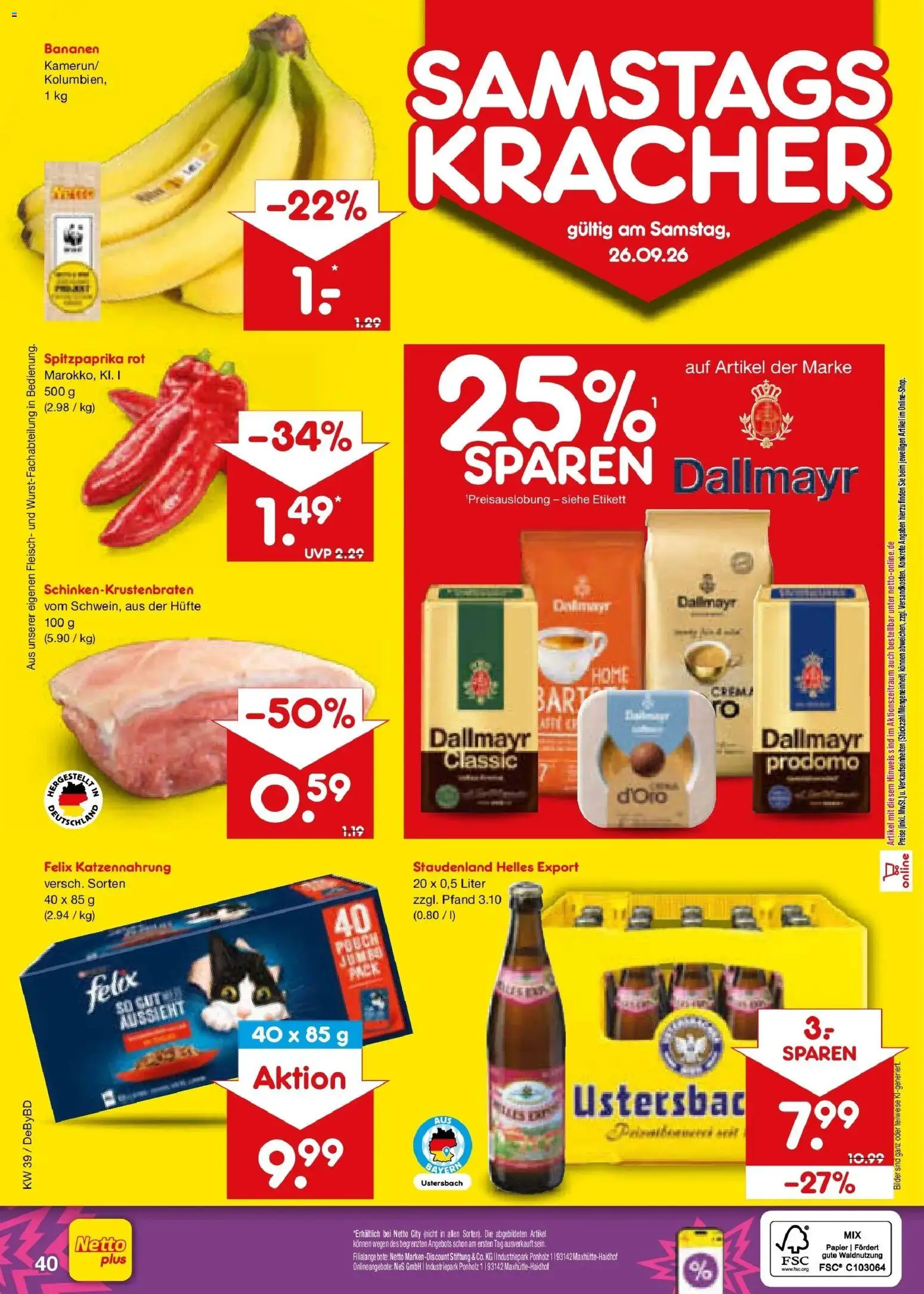 Netto Marken-Discount Prospekt Buttenwiesen – gültig ab 21.09.2026 | Seite: 56 | Produkte: Bananen, Bilder, Dallmayr, Fleisch