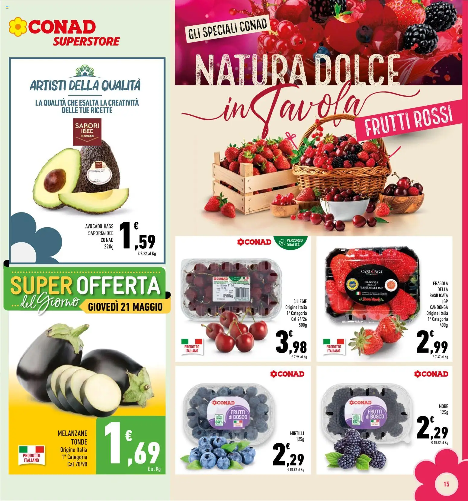 Volantino Conad del 20.05.2026 | Pagina: 15 | Prodotti: Avocado, Mirtilli, Melanzane