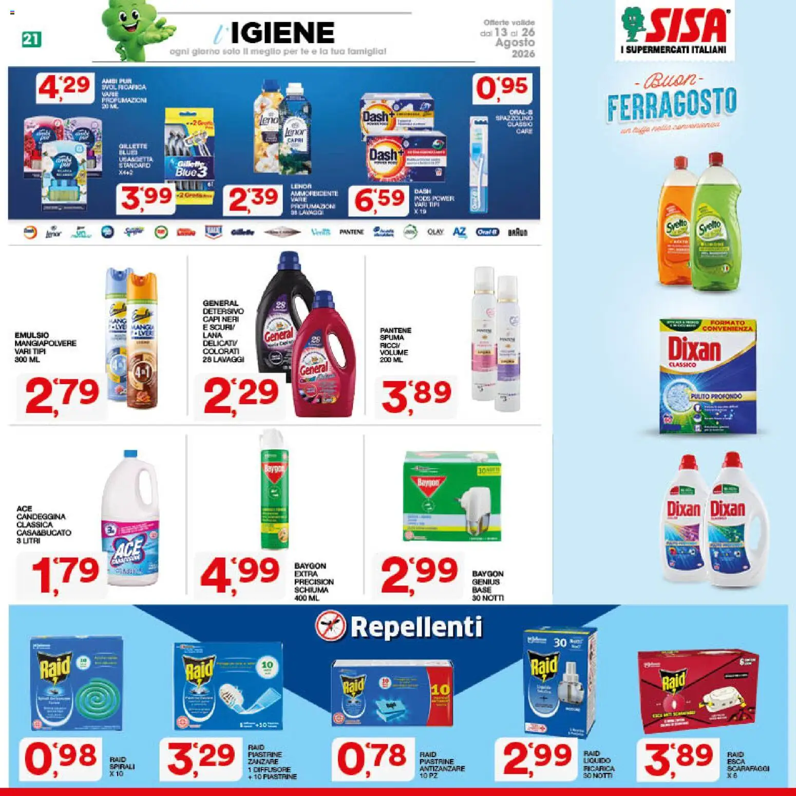 Volantino SISA del 13/08/2026 | Pagina: 21 | Prodotti: Schiuma, Tè, Candeggina, Antizanzare