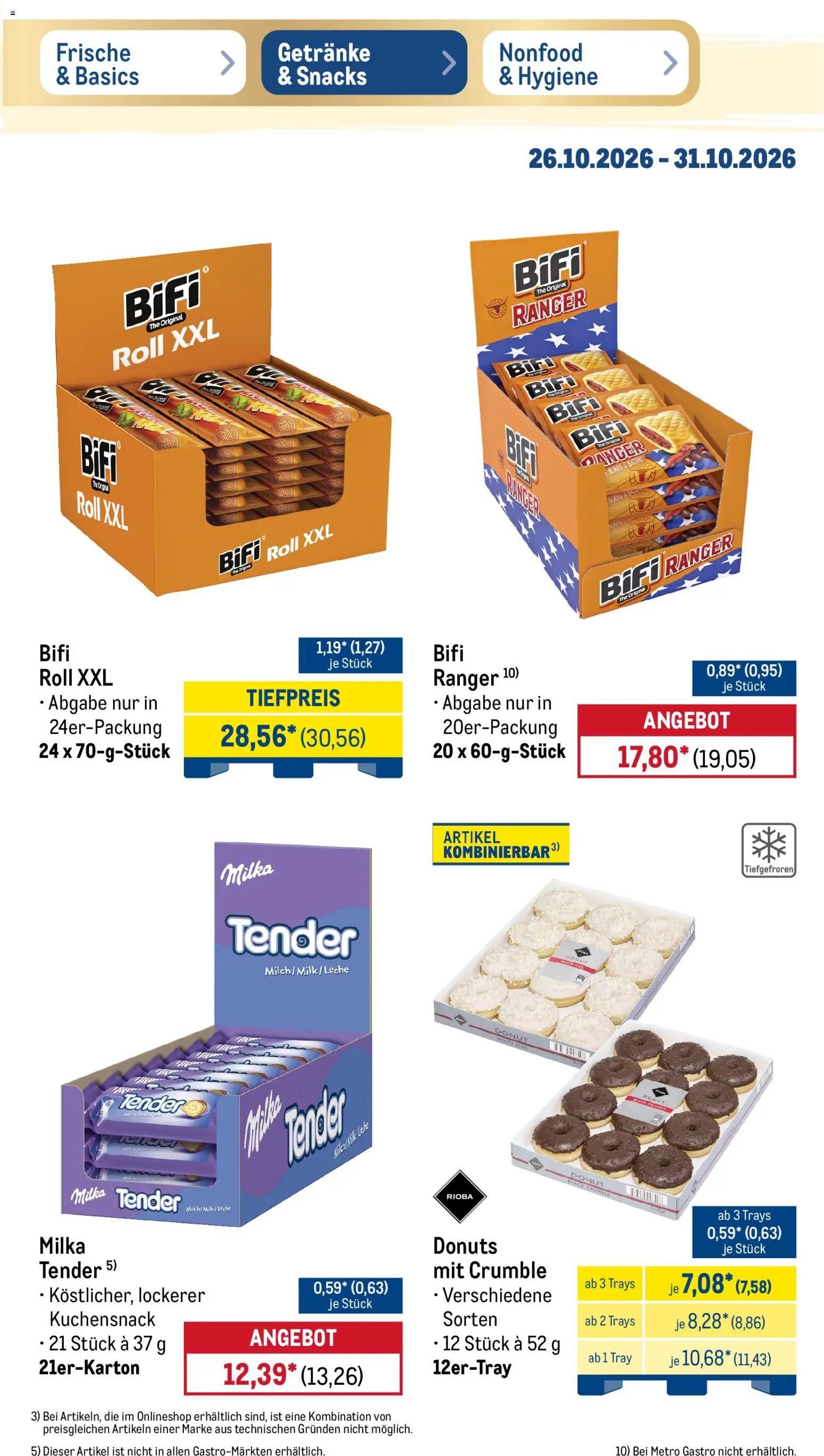 Metro Prospekt – gültig ab 26.10.2026 | Seite: 35 | Produkte: Bifi, Milka, Donuts