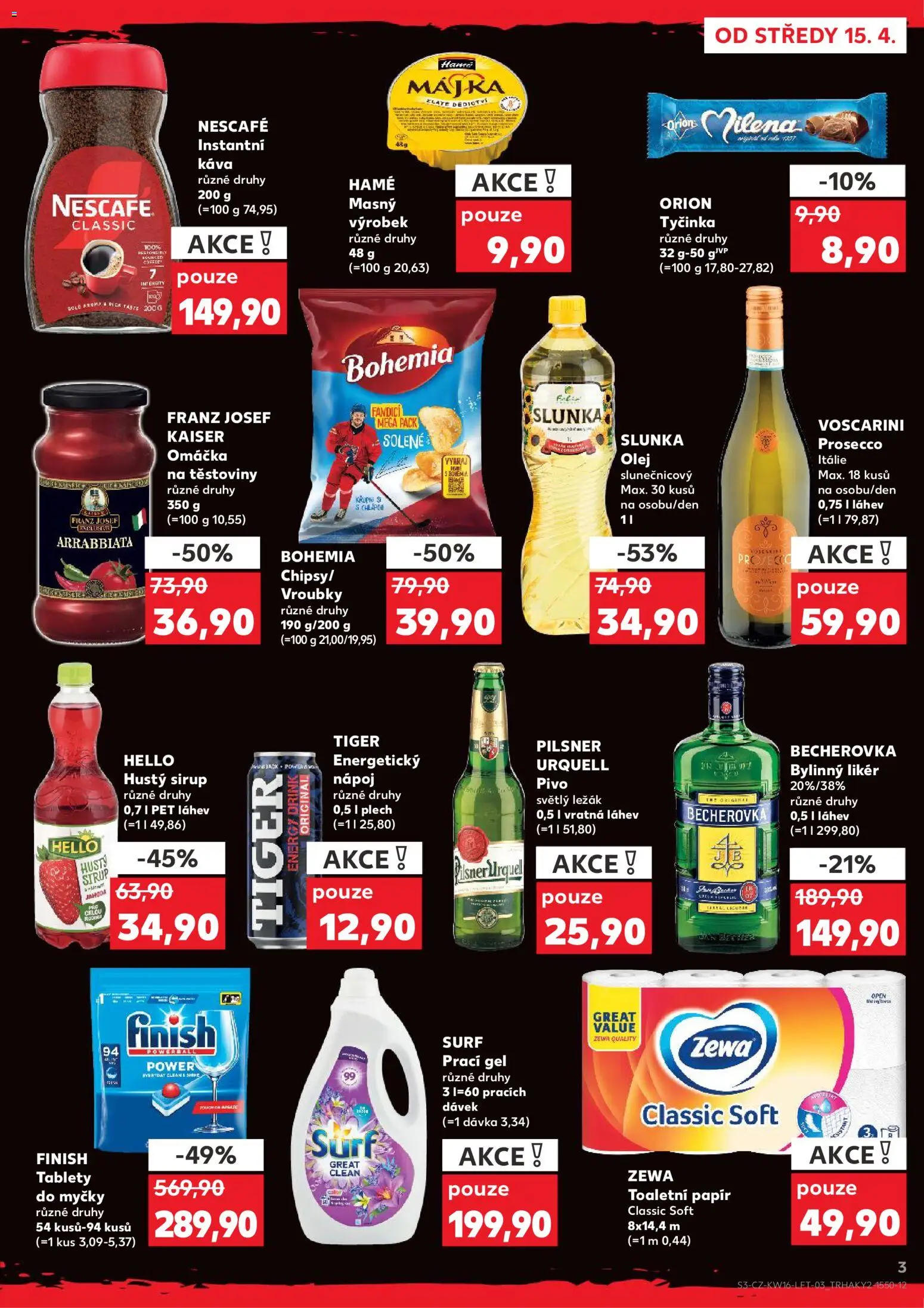 Kaufland leták - Praha 8 od 15.04.2026 | Strana: 3 | Produkty: Pivo, Zewa Toaletní papír, Becherovka, Energy drink