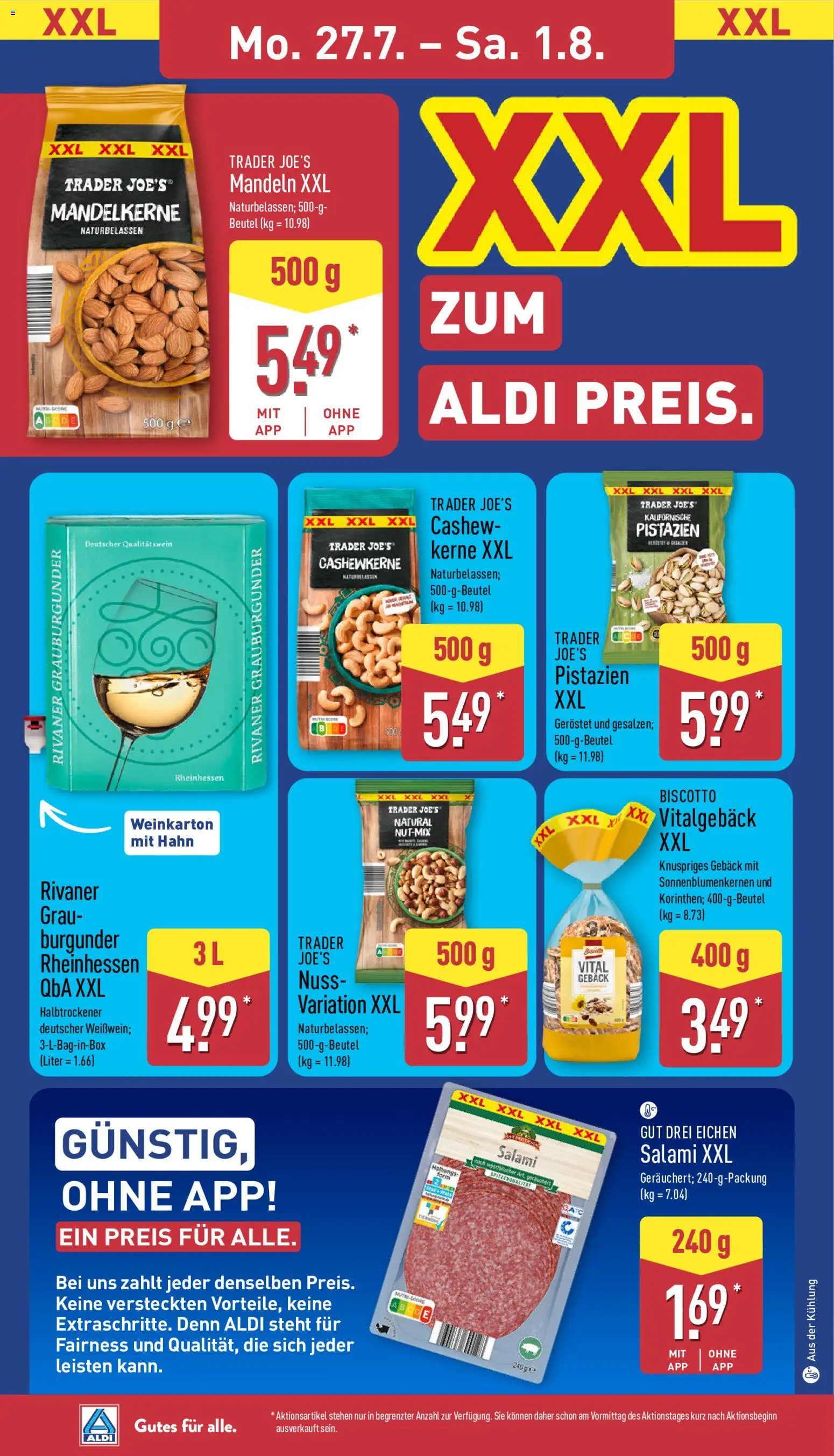 Aldi Prospekt – gültig ab 27.07.2026 | Seite: 14 | Produkte: Mandeln, Pistazien, Salami