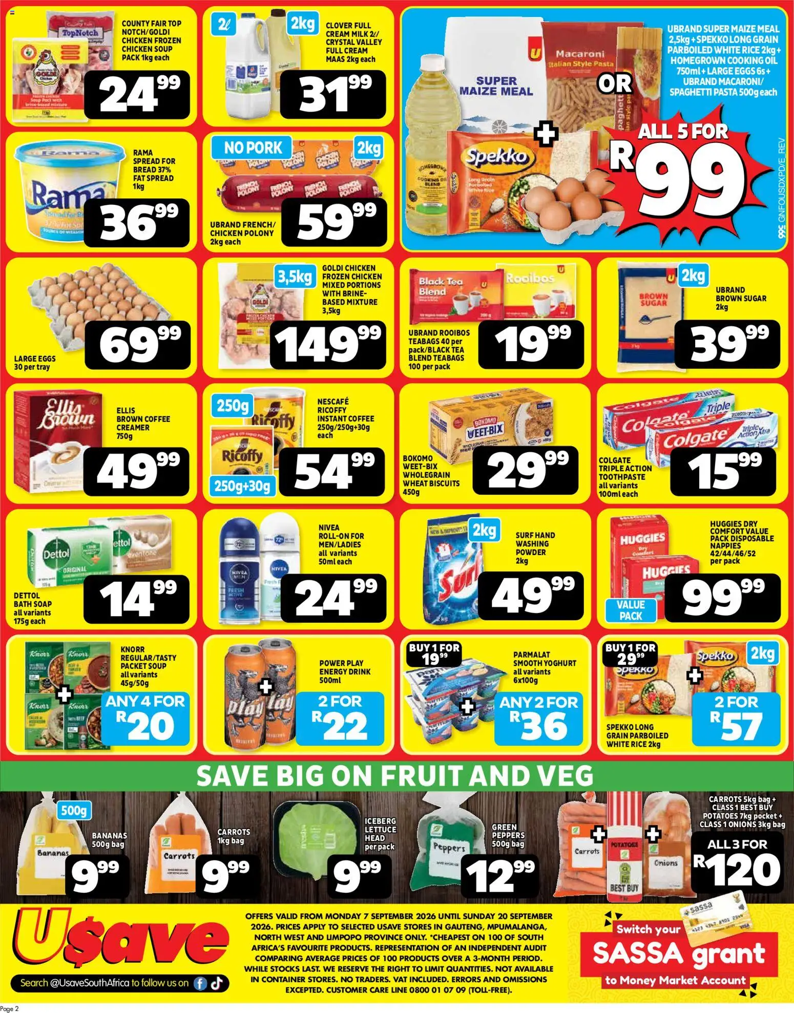New Usave catalogue – valid from 07/09/2026 | Page: 2 | Products: Biscuits, Soup, Soap, Toothpaste