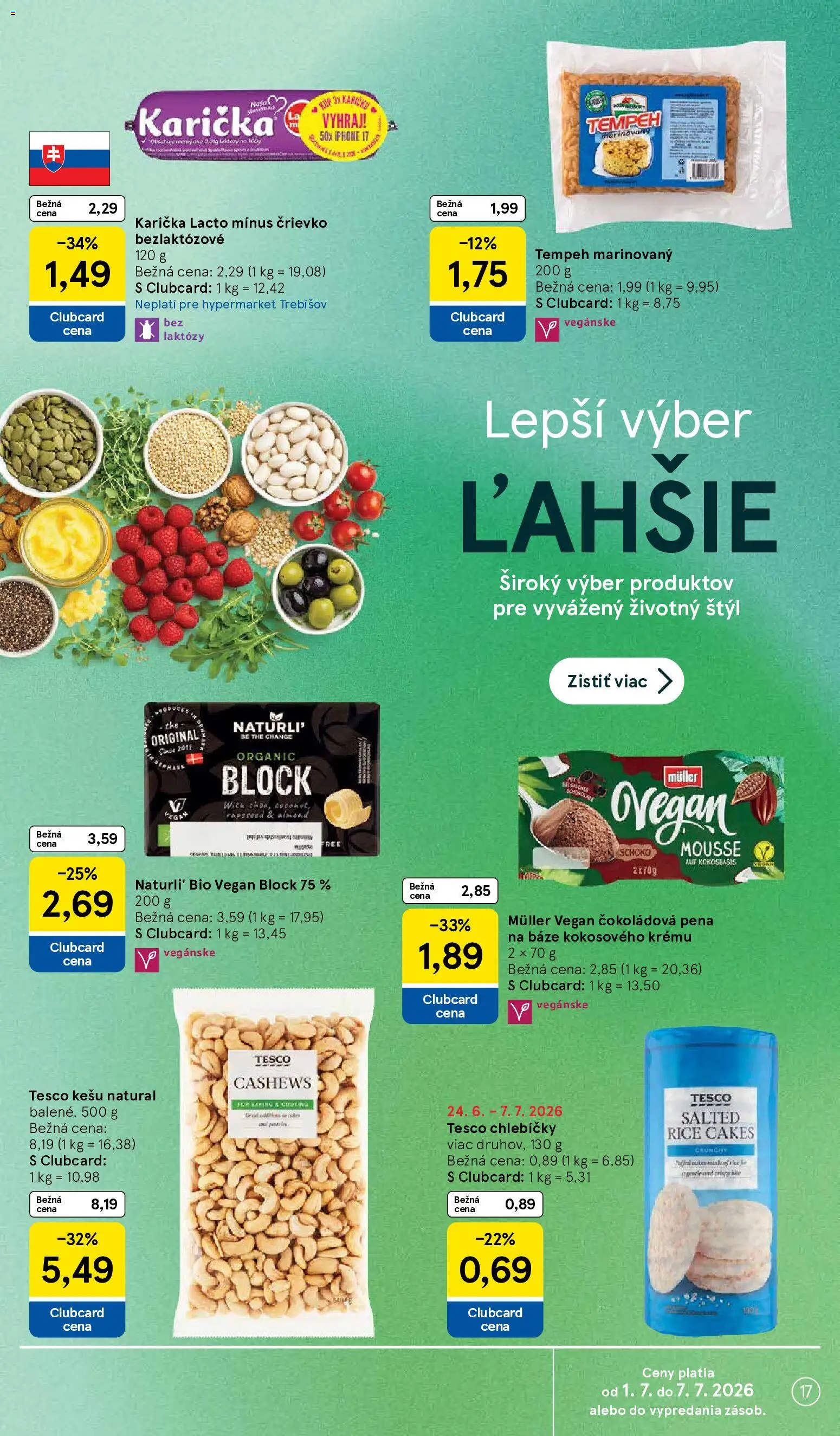 Nové Tesco akcie – leták je platný od 01.07.2026 | Strana: 17 | Produkty: Iphone, Tempeh