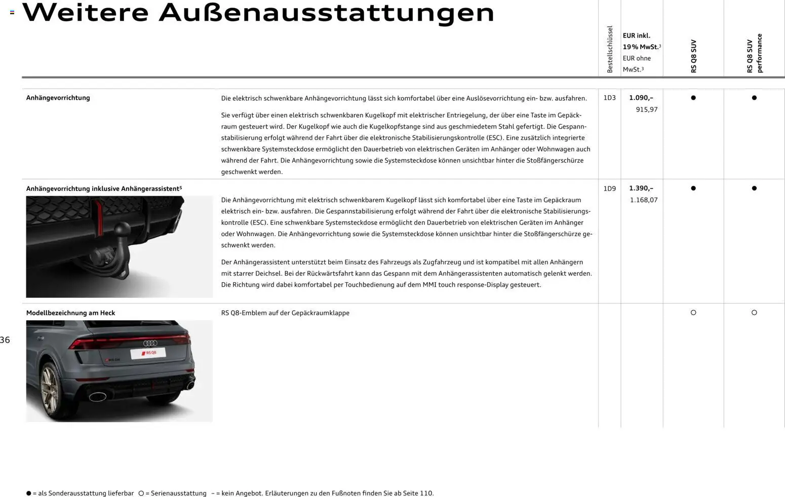 Audi RS Q8 / RS Q8 performance – gültig ab 27.11.2025 | Seite: 36