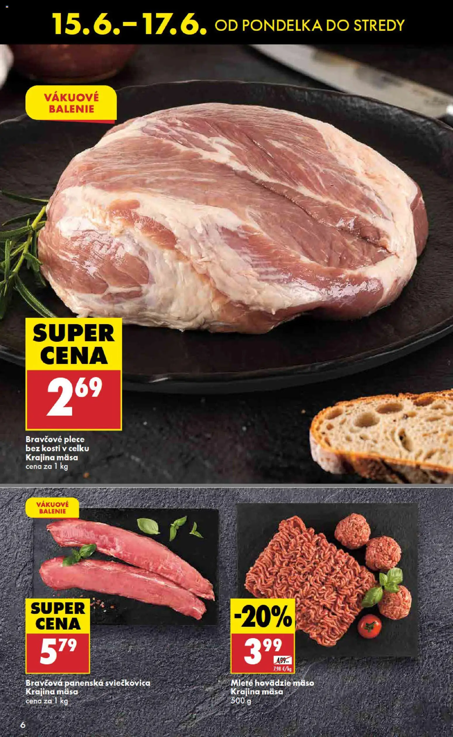 Nové Biedronka akcie – leták je platný od 15.06.2026 | Strana: 6 | Produkty: Hovädzie mäso, Bravčové plece