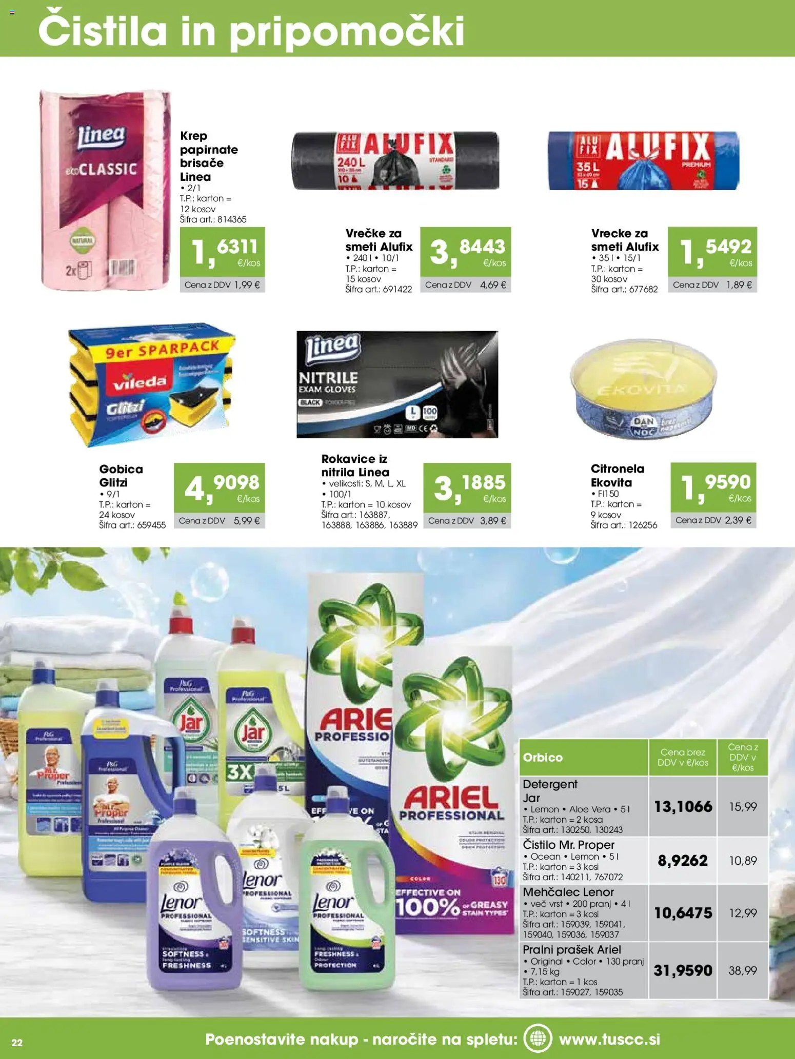 Novi Tuš katalog ponudbe – veljaven od 15.07.2026 | Stran: 22 | Izdelki: Mehčalec, Pralni prašek, Kos, Rokavice