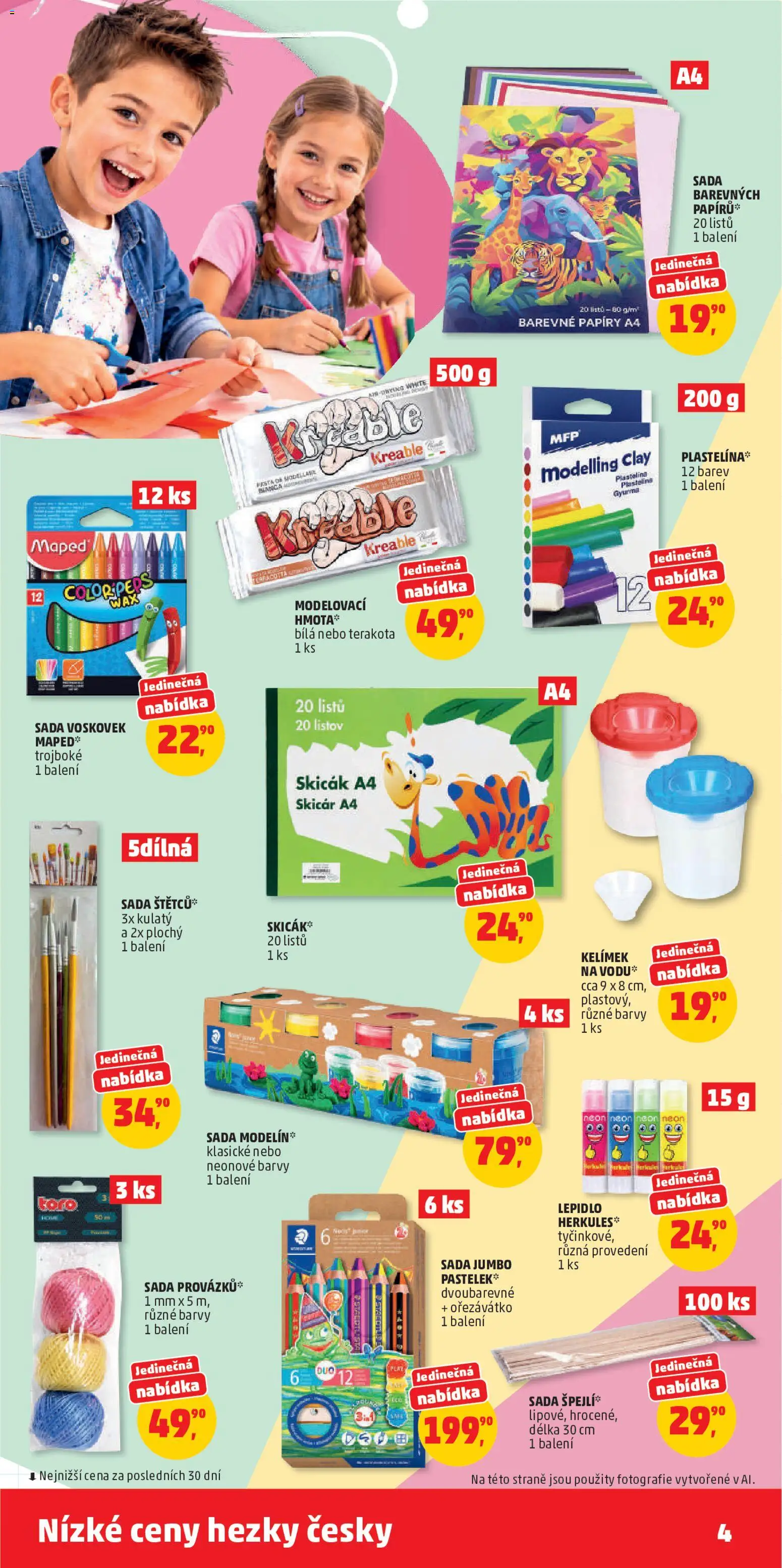 Penny Market katalog od 12.08.2026 | Strana: 4 | Produkty: Skicák, Plastelína, Ořezávátko, Barvy