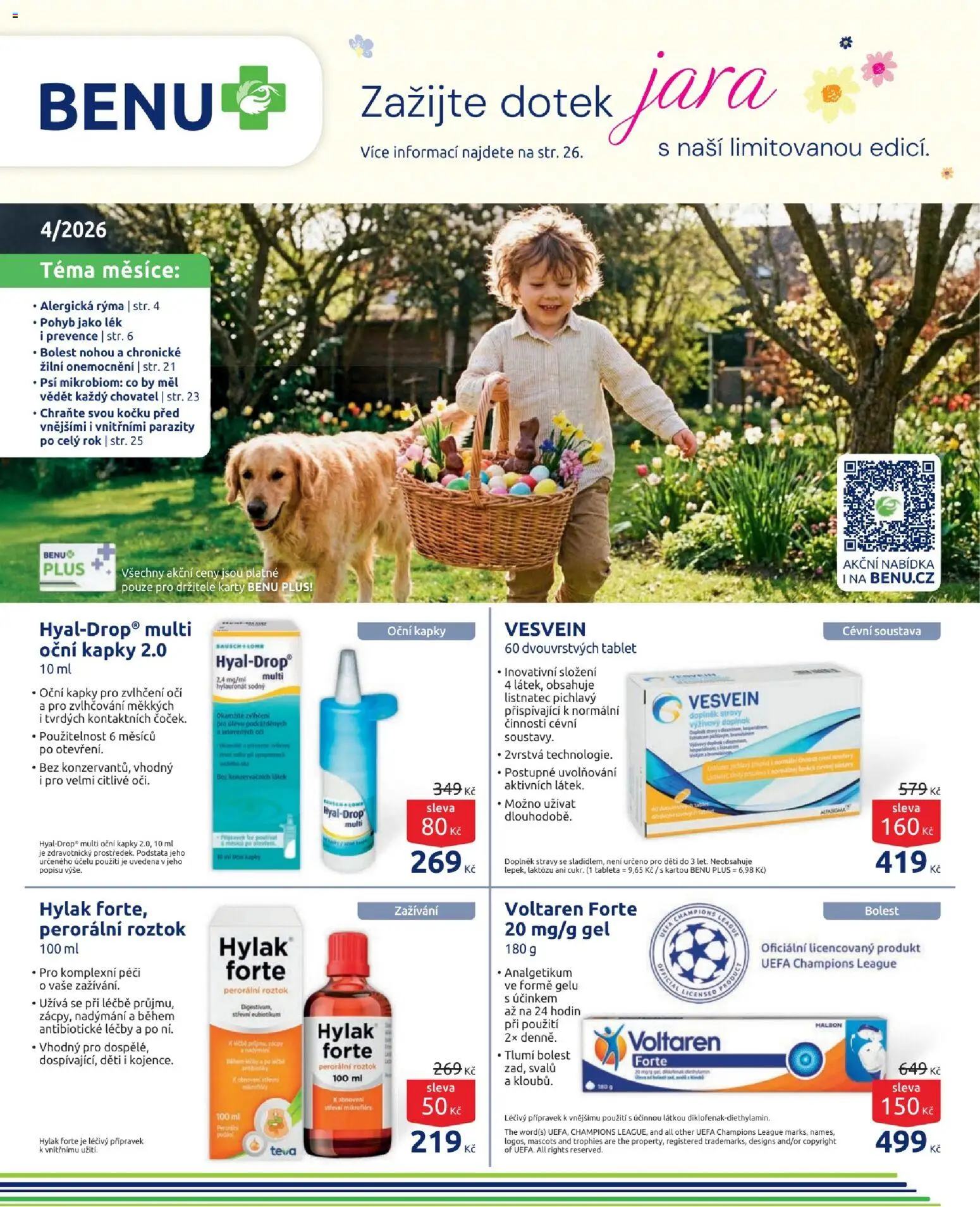 Benu - Leták od 01.04.2026 | Strana: 1 | Produkty: Oční kapky, Voltaren Forte, Pero, Tablet