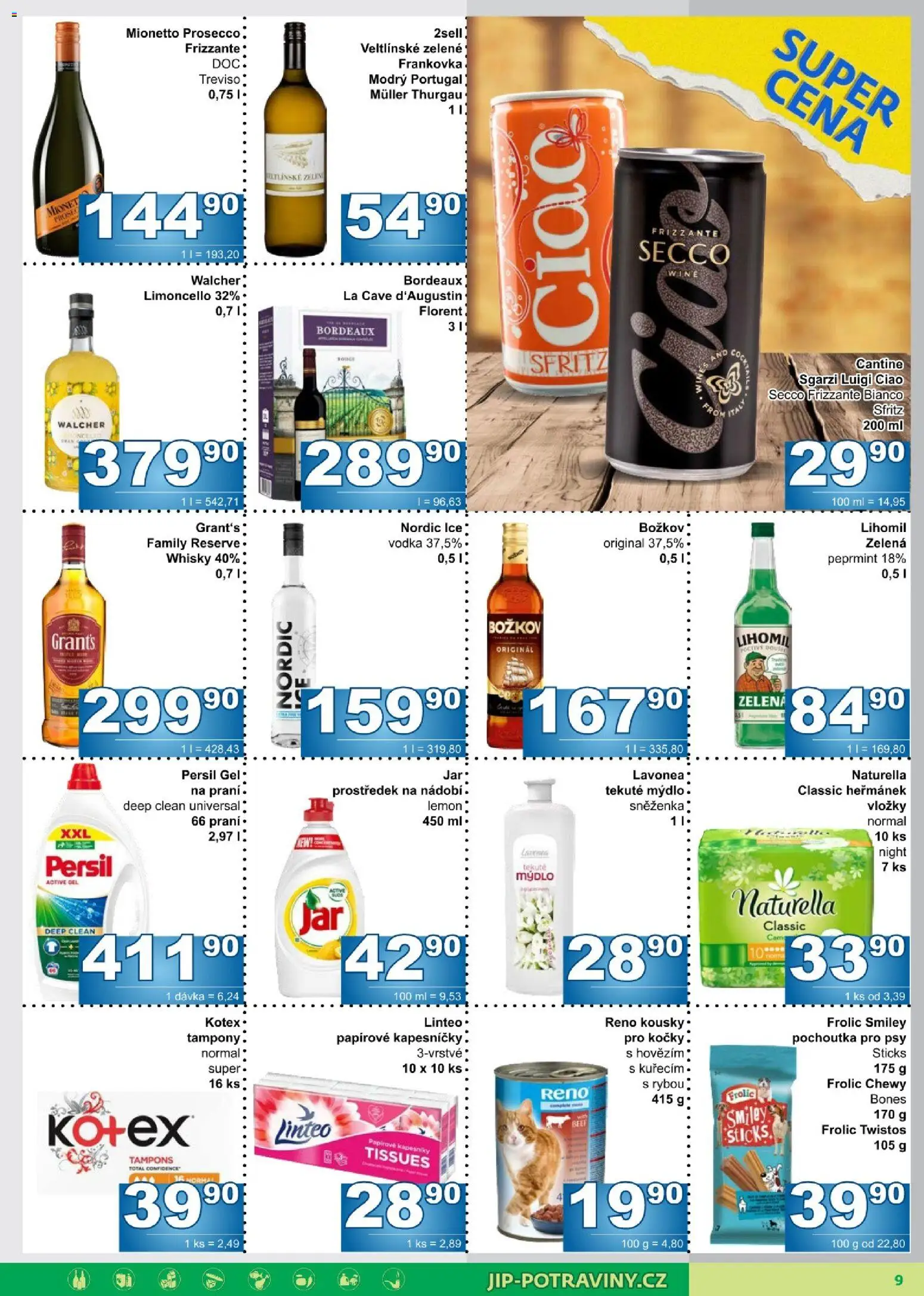 Jip leták od 29.07.2026 | Strana: 9 | Produkty: Prosecco, Limoncello, Pochoutka pro psy, Jar