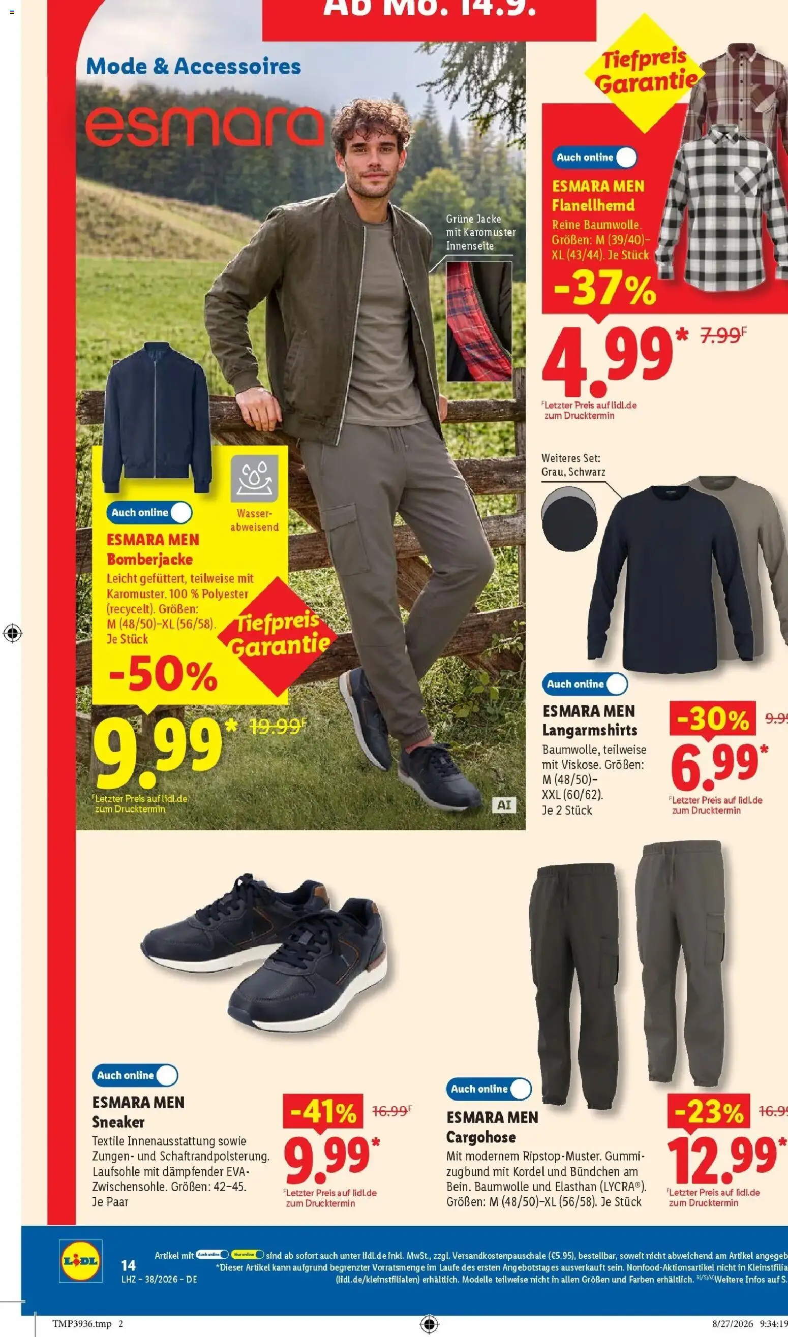 Lidl Prospekt Mühlacker (ab 14.09.2026) zum Blättern » Angebote | Seite: 28 | Produkte: Shirt, Cargohose, Bomberjacke, Jacke