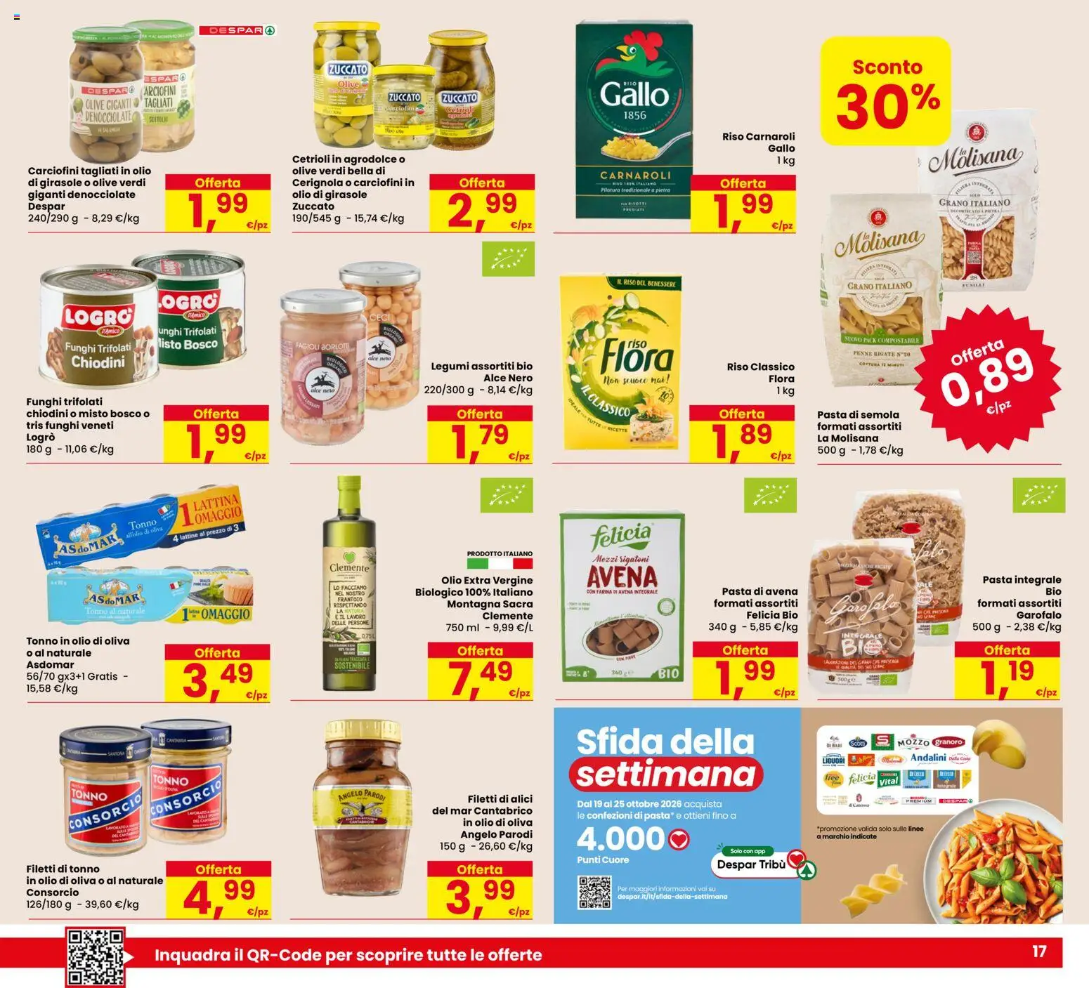 Volantino Eurospar del 15/10/2026 | Pagina: 17 | Prodotti: Pasta di semola, Pasta, Olio extra vergine, Alici