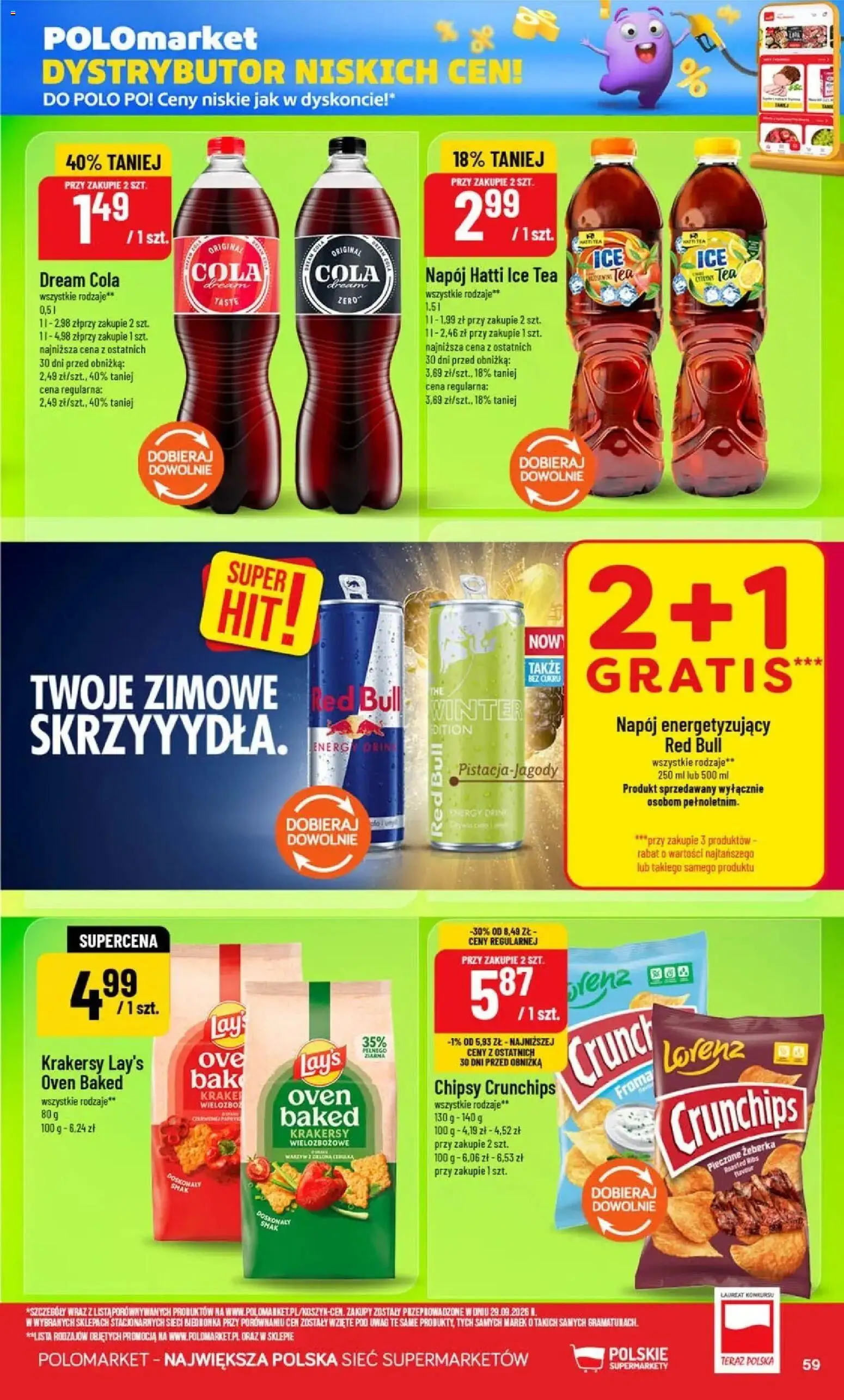 Nowa POLOmarket gazetka od jutra 21.10.2026 | Strona: 59 | Produkty: Żeberka, Chipsy, Red bull, Krakersy