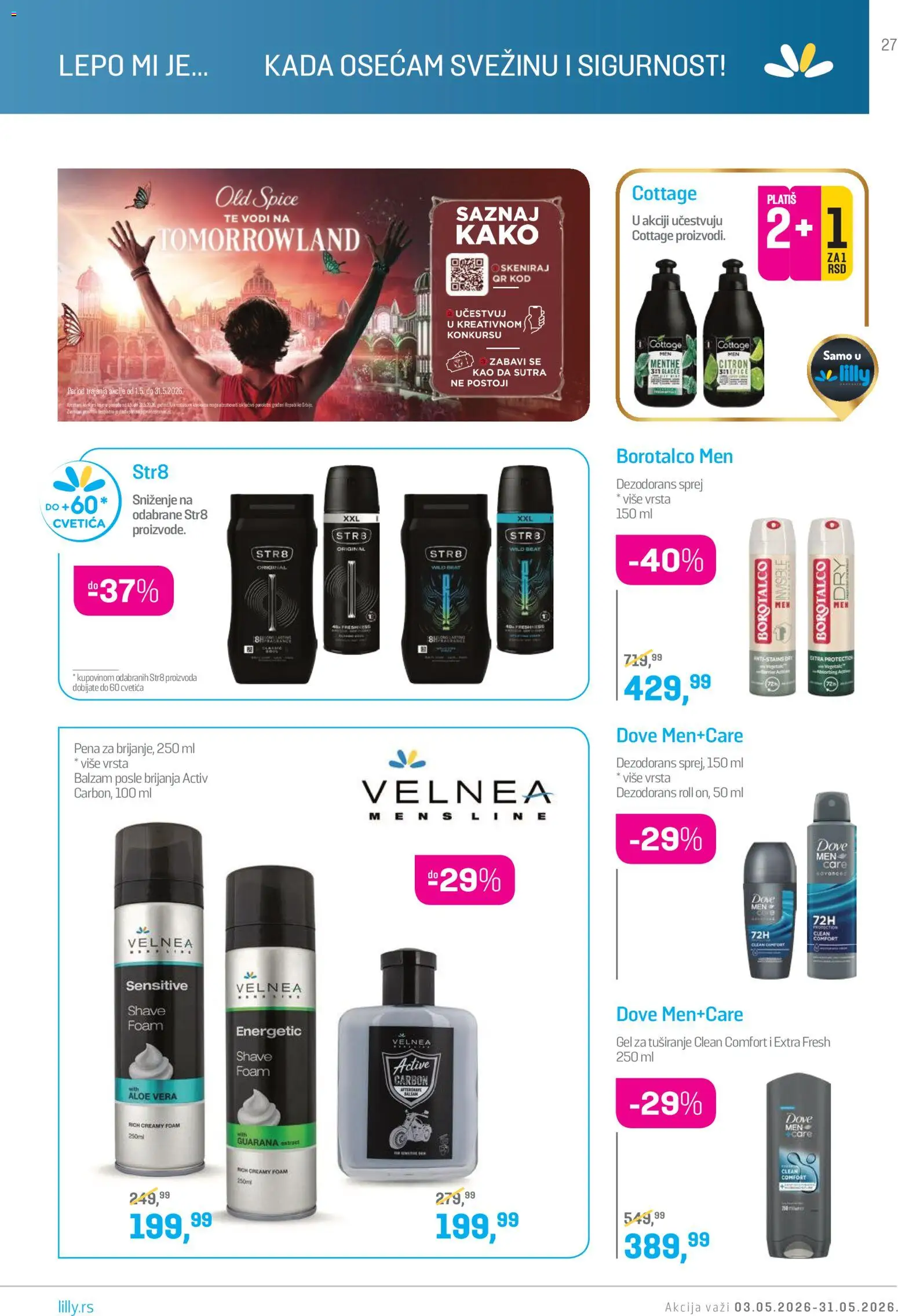 Lilly drogerie katalog - važi od 01.05.2026 | Strana: 27 | Proizvode: Gel za tuširanje, Dove, Dezodorans, Borotalco