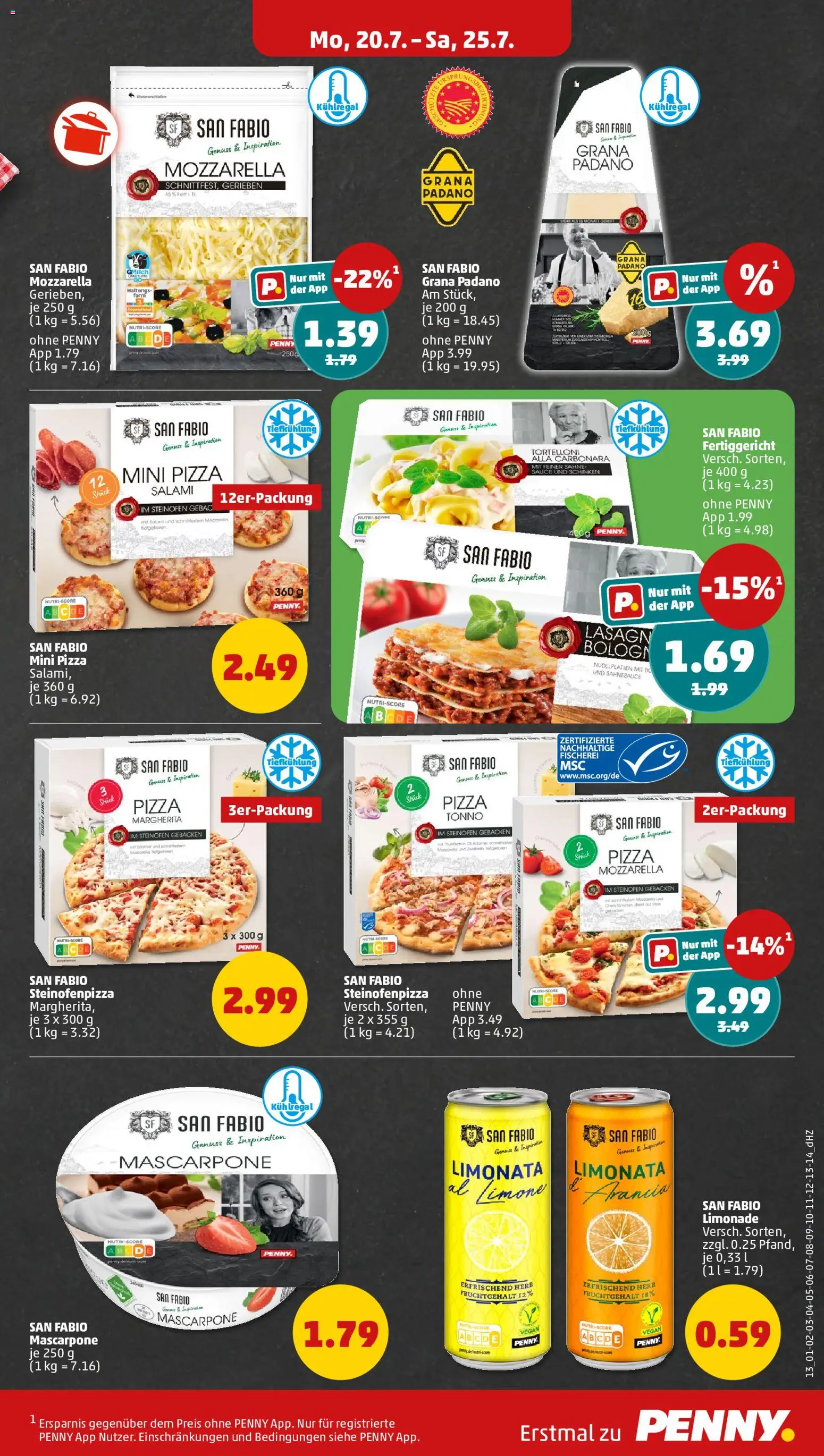 Penny Prospekt – gültig ab 20.07.2026 | Seite: 15 | Produkte: Grana Padano, Mascarpone, Mozzarella, Schinken
