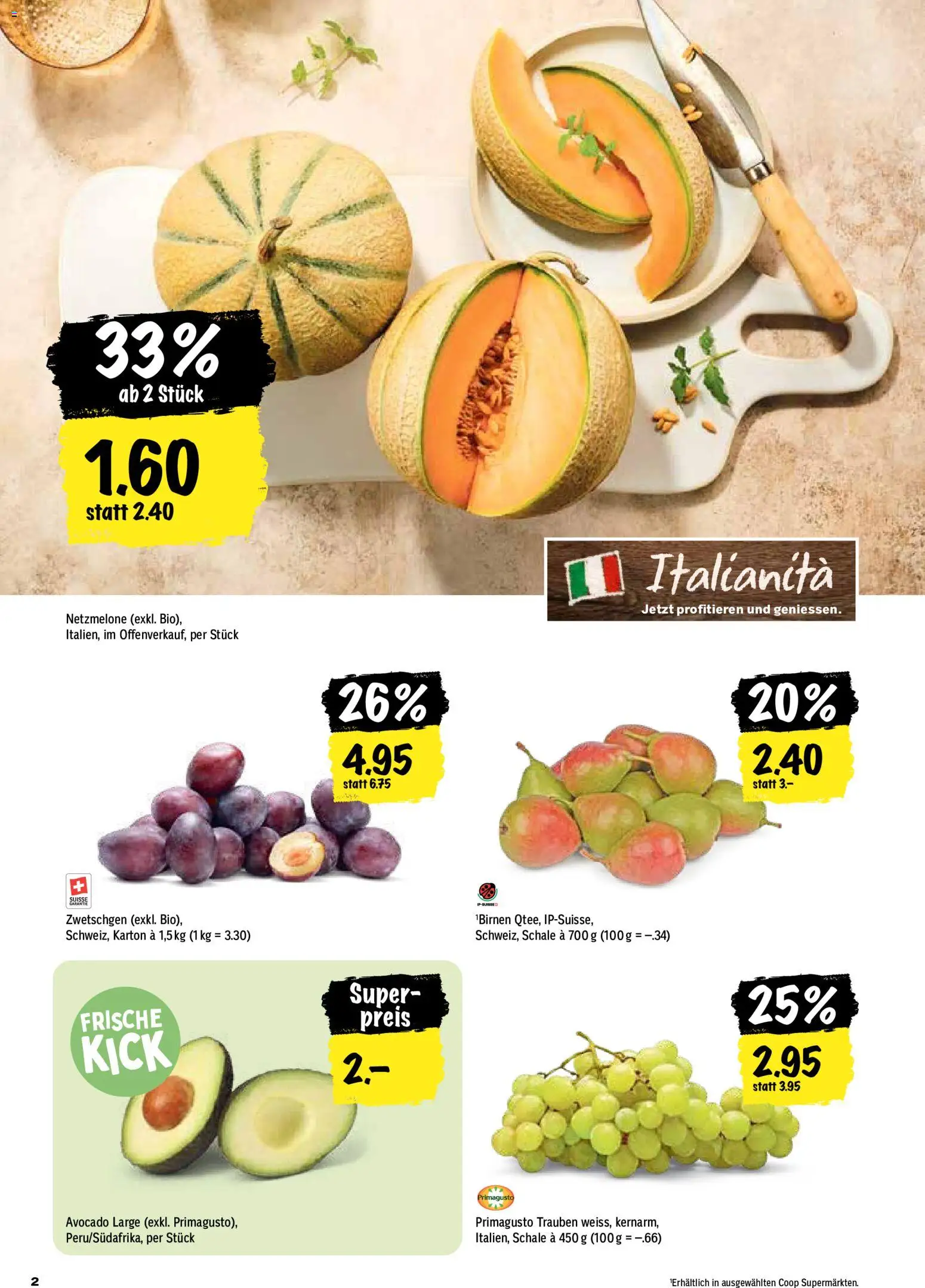 Coop aktionen – gültig ab 20.08.2026 | Seite: 2 | Produkte: SUP, Zwetschgen, Avocado, Birnen