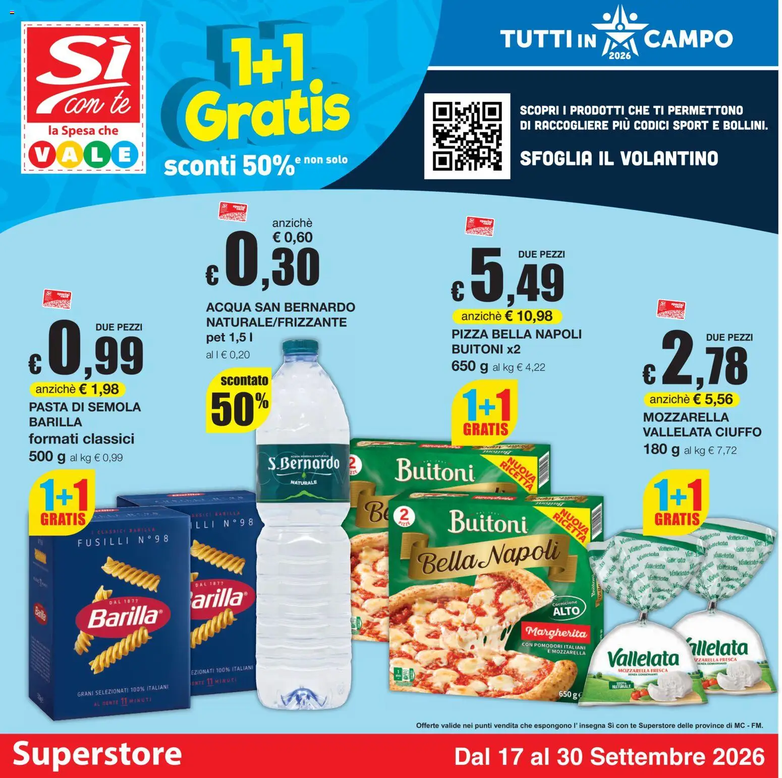 Volantino Sì con Te del 17/09/2026 | Pagina: 1 | Prodotti: Mozzarella, Data, Fusilli, Mozzarella vallelata
