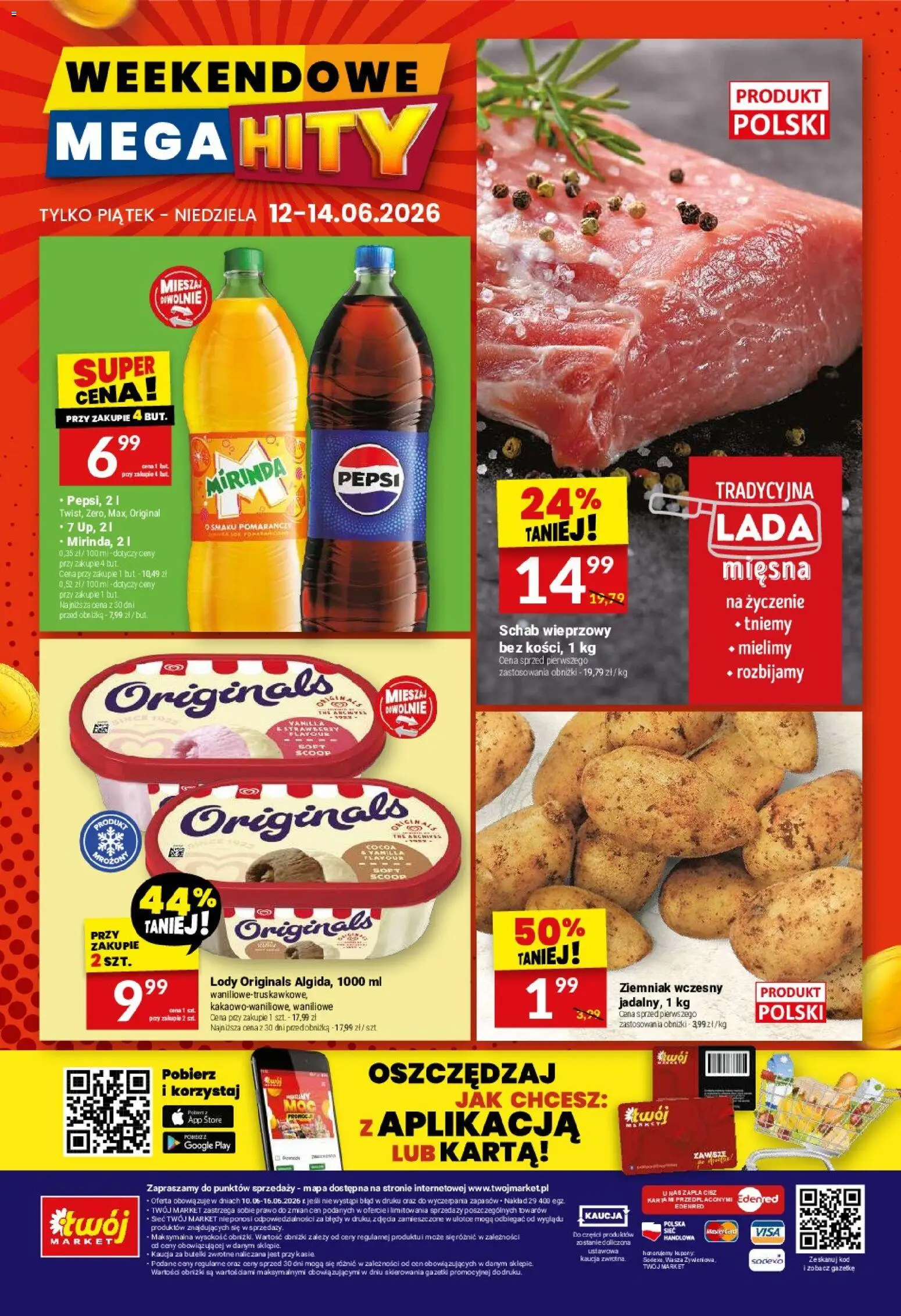 Twój Market gazetka od 10.06.2026 | Strona: 40 | Produkty: Karta, Schab, Pepsi, Lody