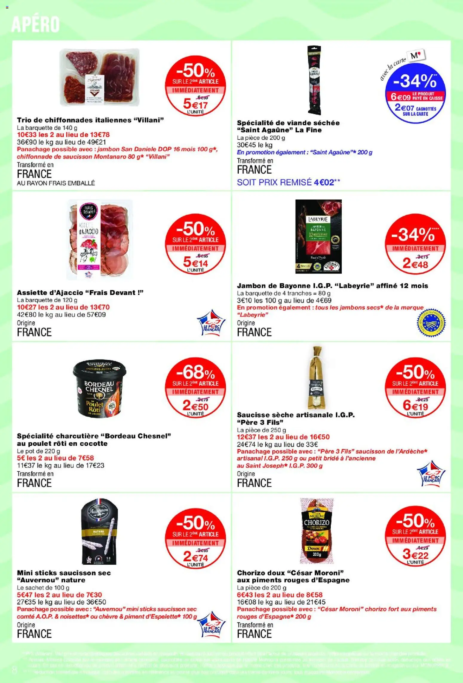 {H1} | Page: 8 | Produits: Saucisson sec, Saucisse, Viande, Porc
