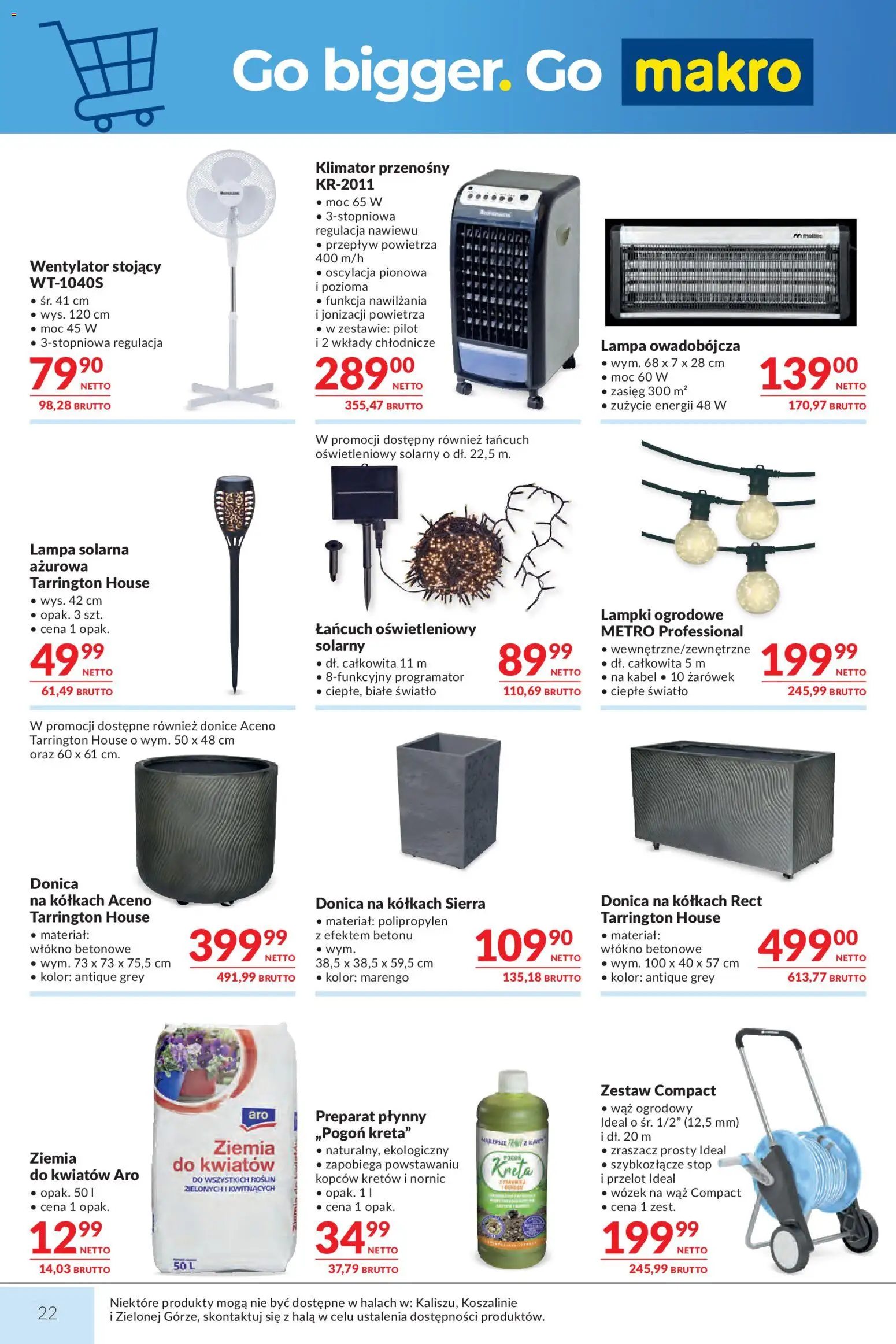 Makro gazetka od 12.05.2026 | Strona: 22 | Produkty: Wąż ogrodowy, Lampa solarna, Wentylator, Lampa