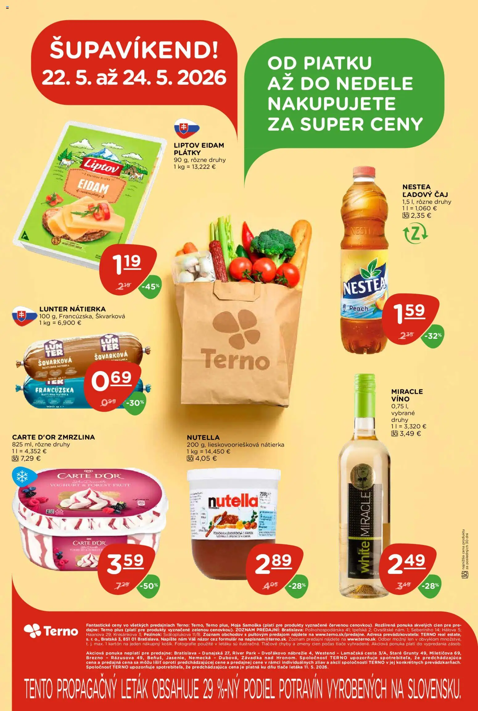 Nové Terno akcie – leták je platný od 21.05.2026 | Strana: 26 | Produkty: Čaj, Eidam, Zmrzlina, Nutella