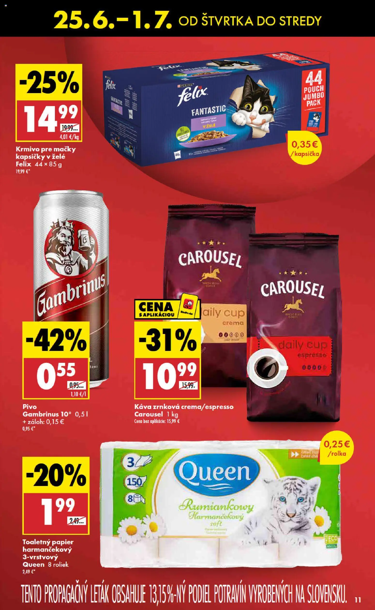 Nové Biedronka akcie – leták je platný od 25.06.2026 | Strana: 11 | Produkty: Pivo, Káva, Toaletný papier, Gambrinus