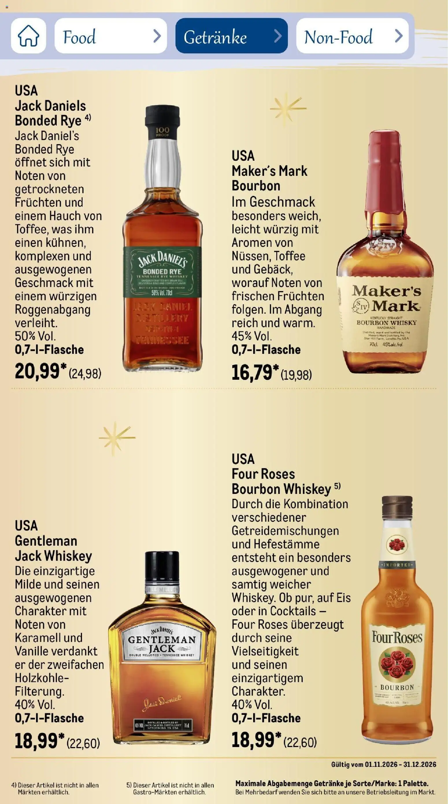 Metro Saisonkatalog Festtage voller Genuss – gültig ab 01.11.2026 | Seite: 94 | Produkte: Whisky, Bourbon, Whiskey, Eis