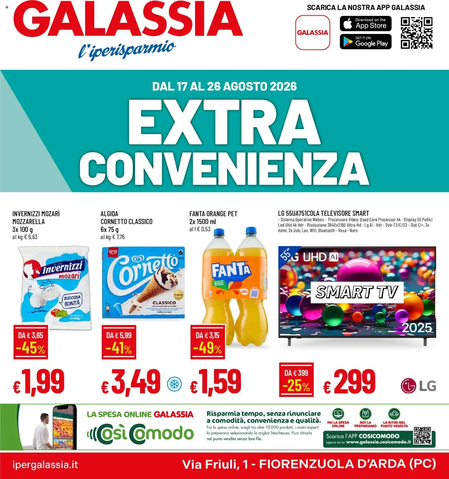 Volantino Galassia del 17/08/2026 | Pagina: 1 | Prodotti: Mozzarella, The, Video, Fanta