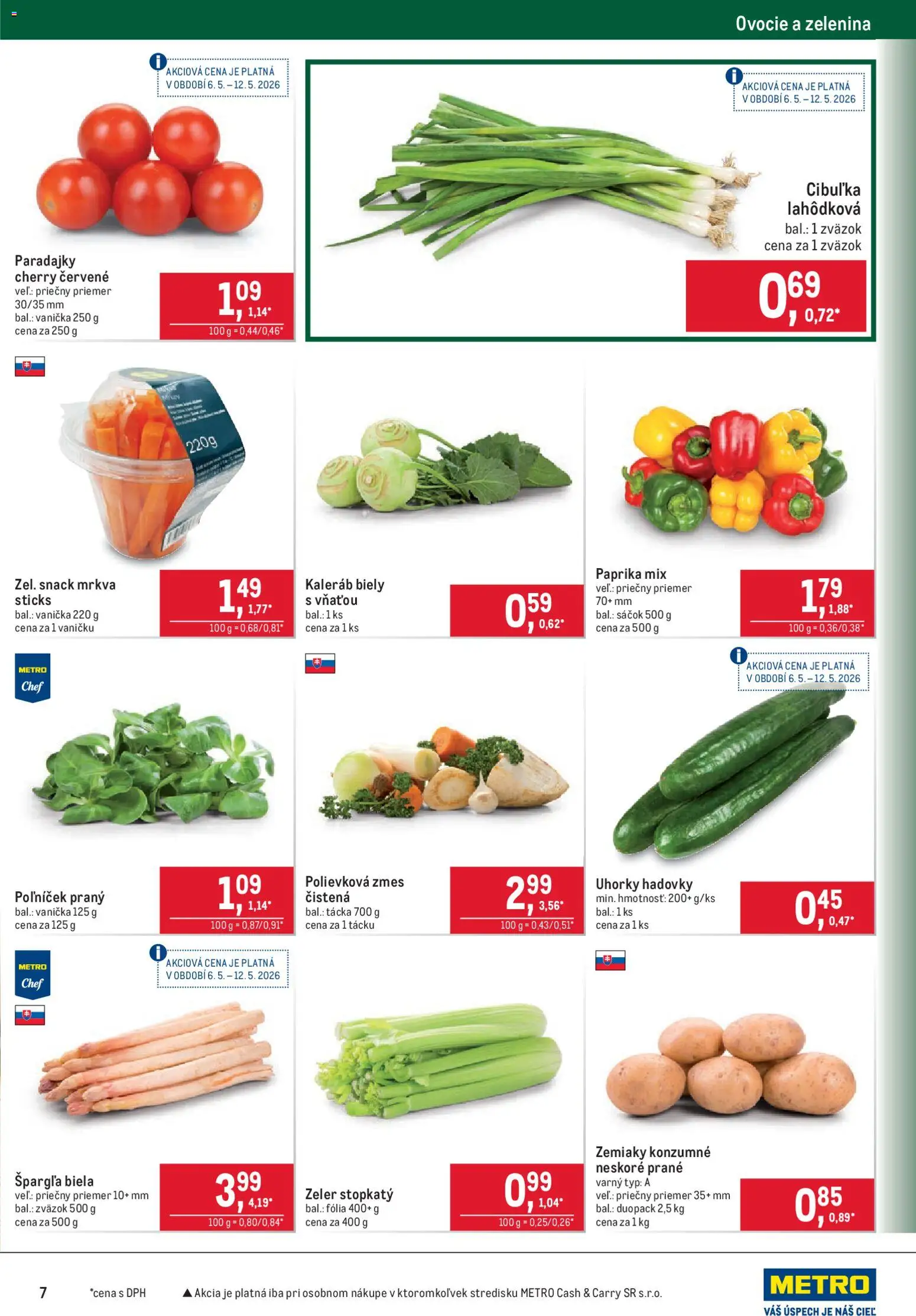 Nové Metro akcie – leták je platný od 06.05.2026 | Strana: 7 | Produkty: Paprika, Paradajky, Mrkva, Uhorky