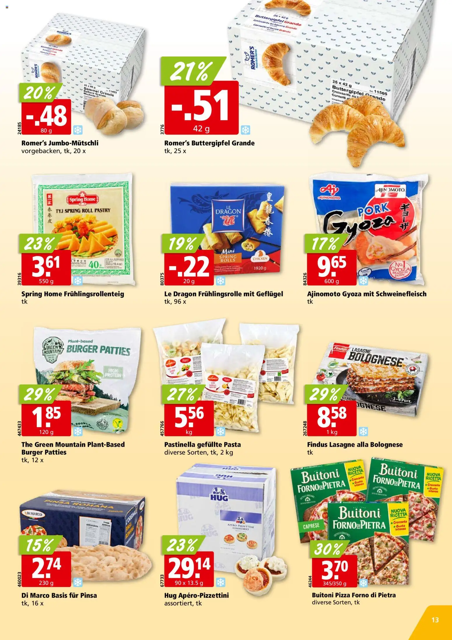Aligro aktionen Chavannes, Matran, Genf, Sitten – gültig ab 02.11.2026 | Seite: 13 | Produkte: Burger, Pizza, Schweinefleisch, Pasta